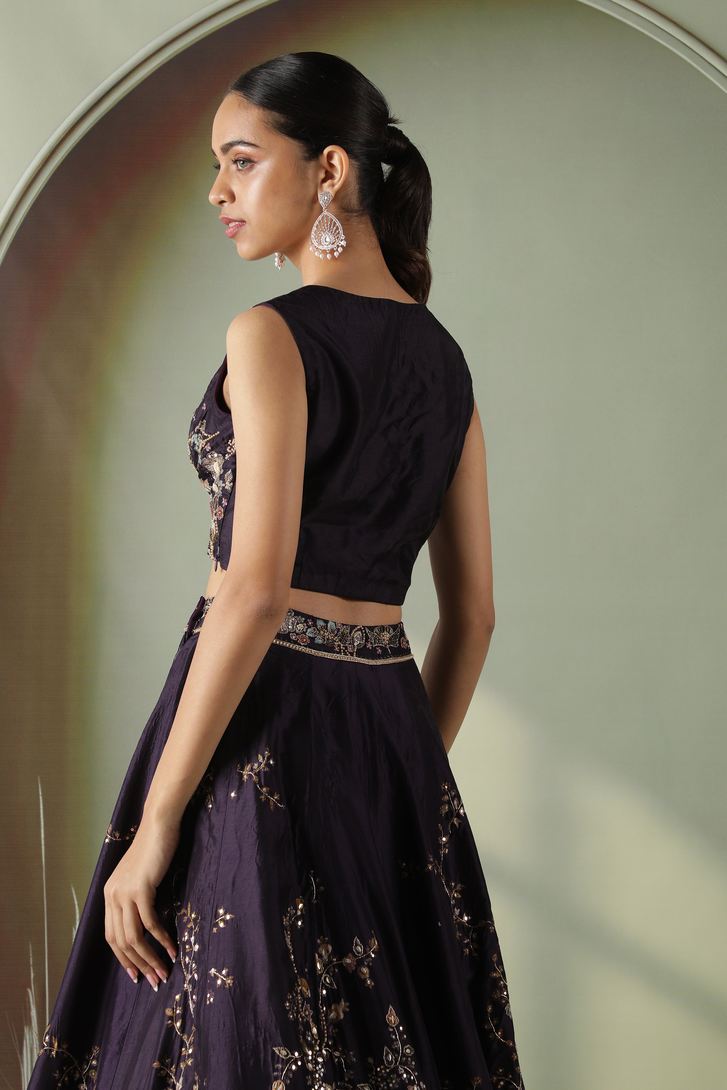 Purple Silk Lehenga with Printed Cape