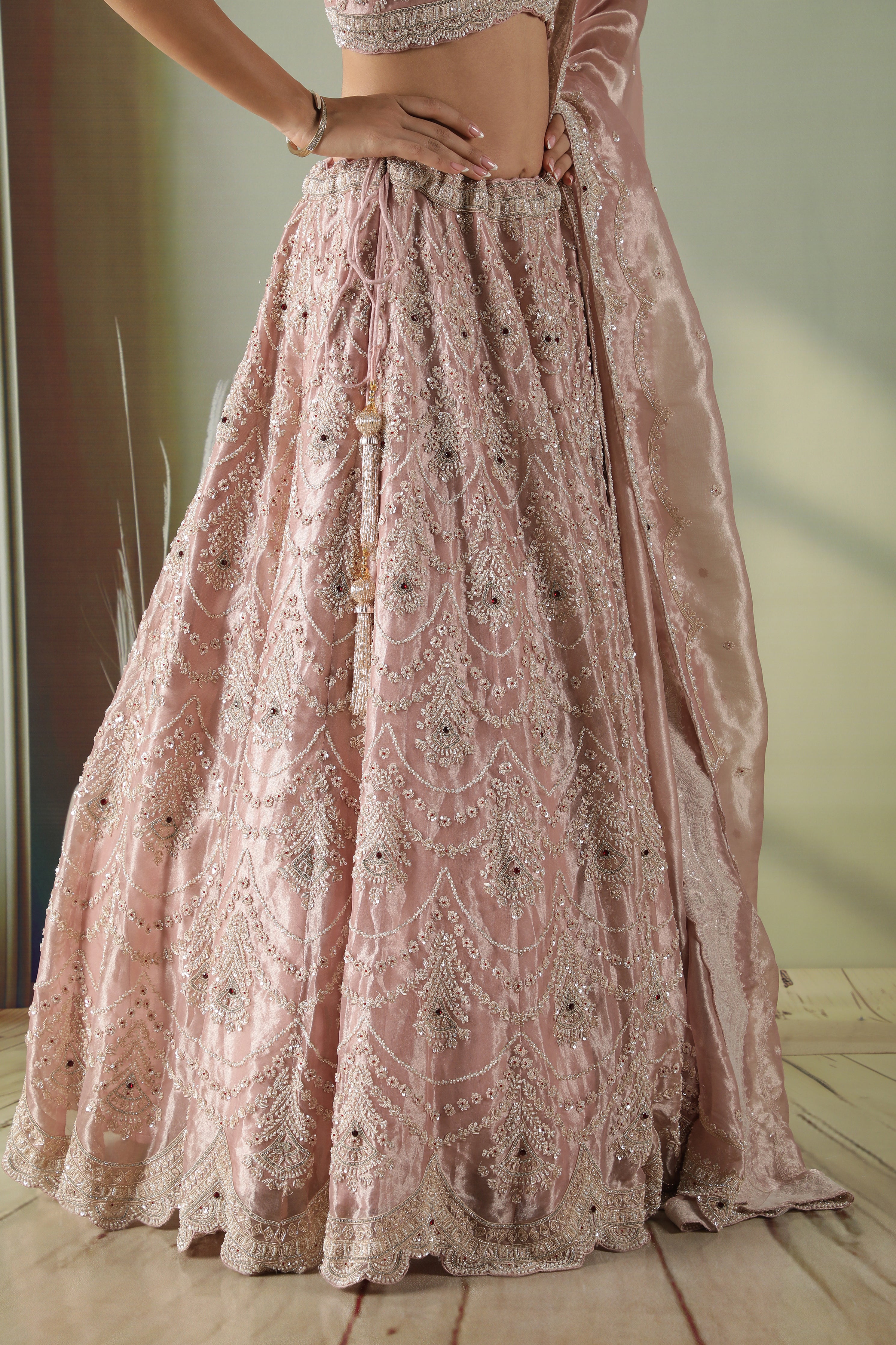 Blush Pink Tissue Organza Lehenga Set