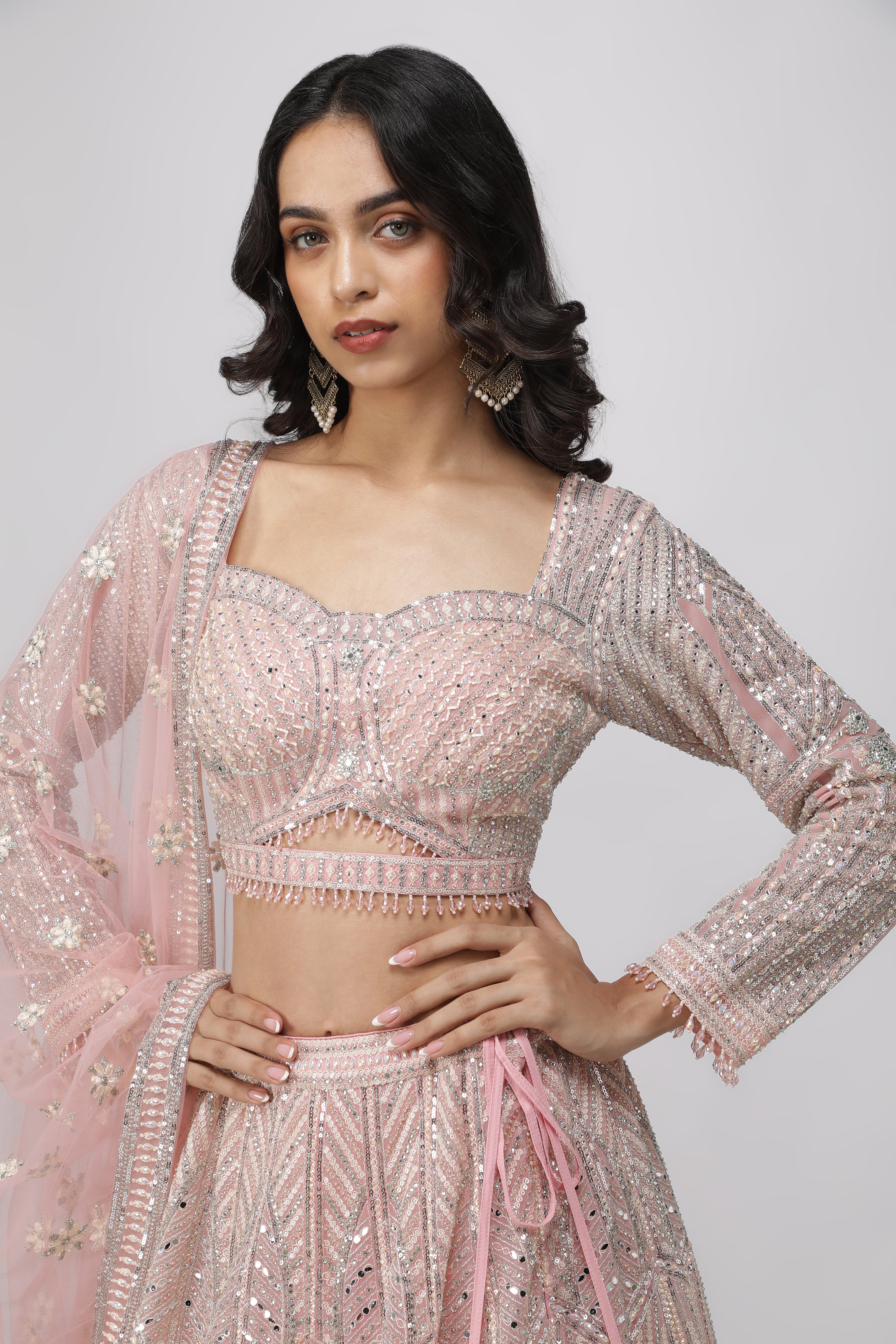 Pink Net Lehenga Set