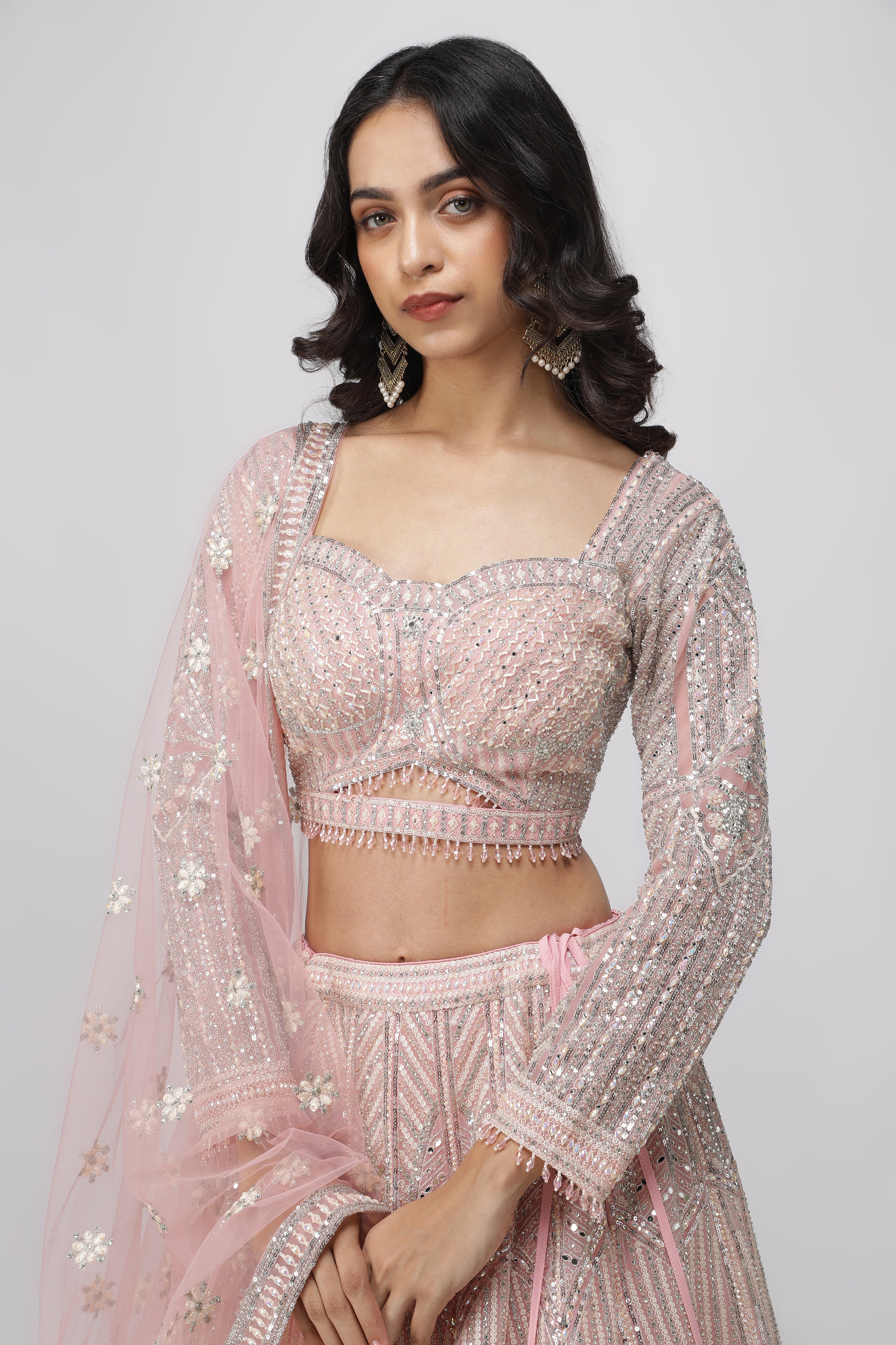Pink Net Lehenga Set