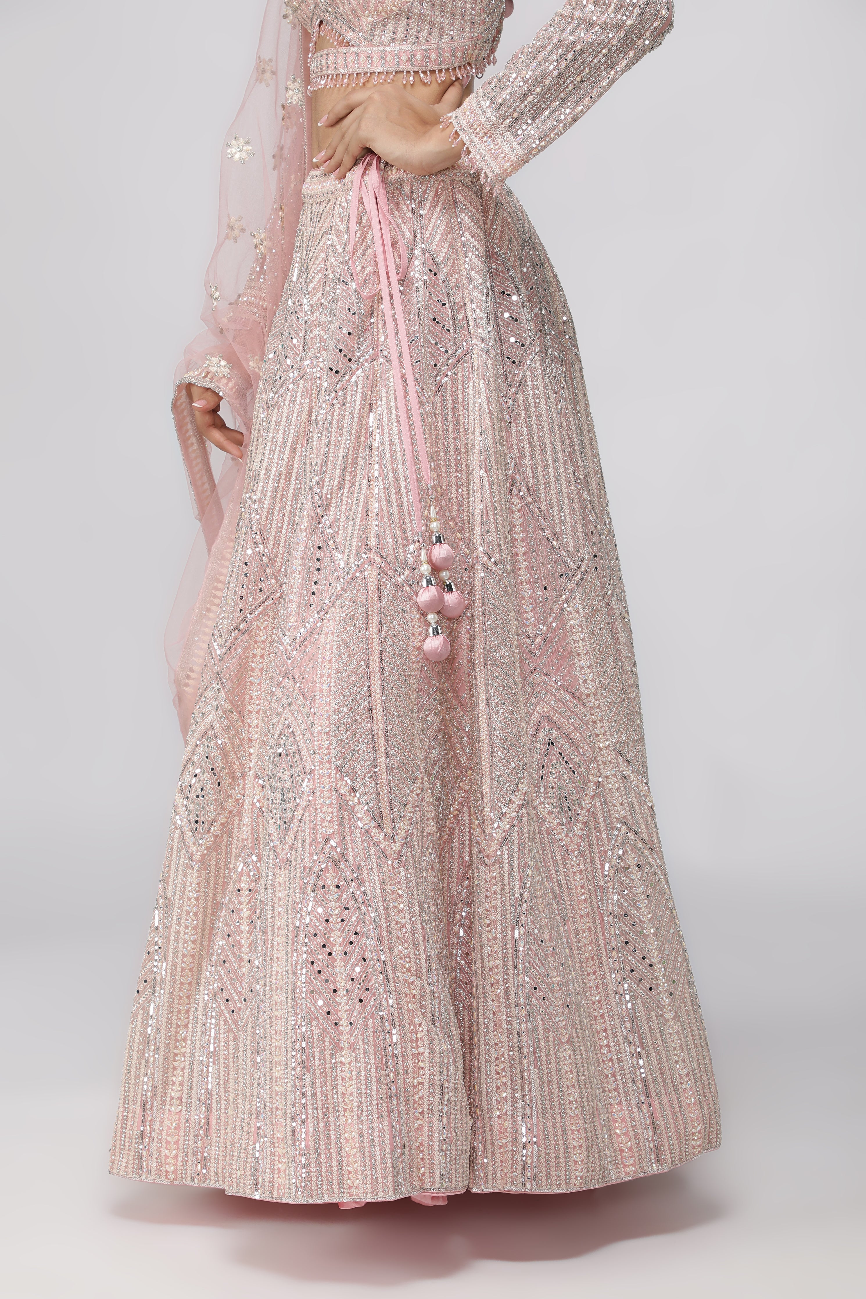 Pink Net Lehenga Set