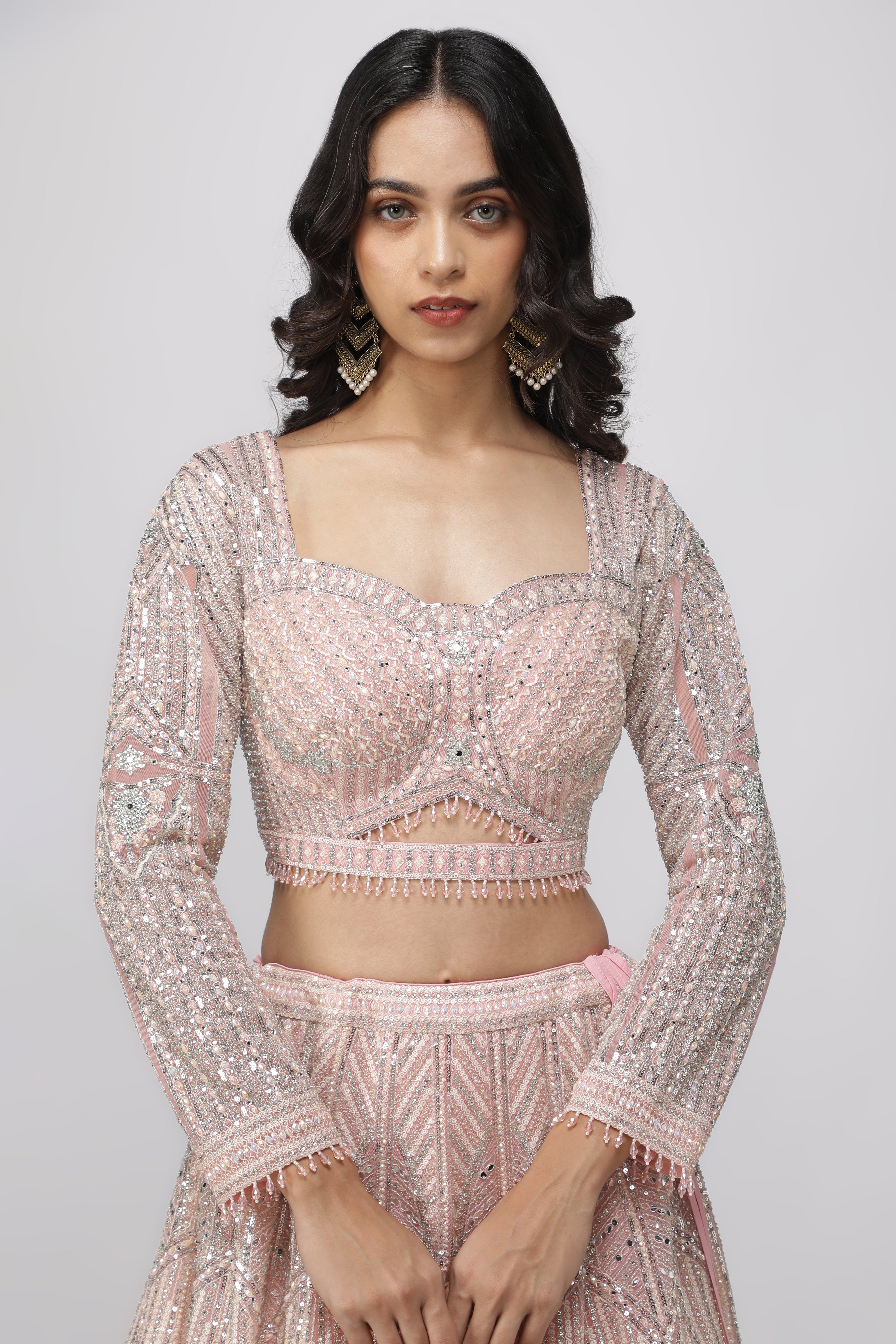 Pink Net Lehenga Set