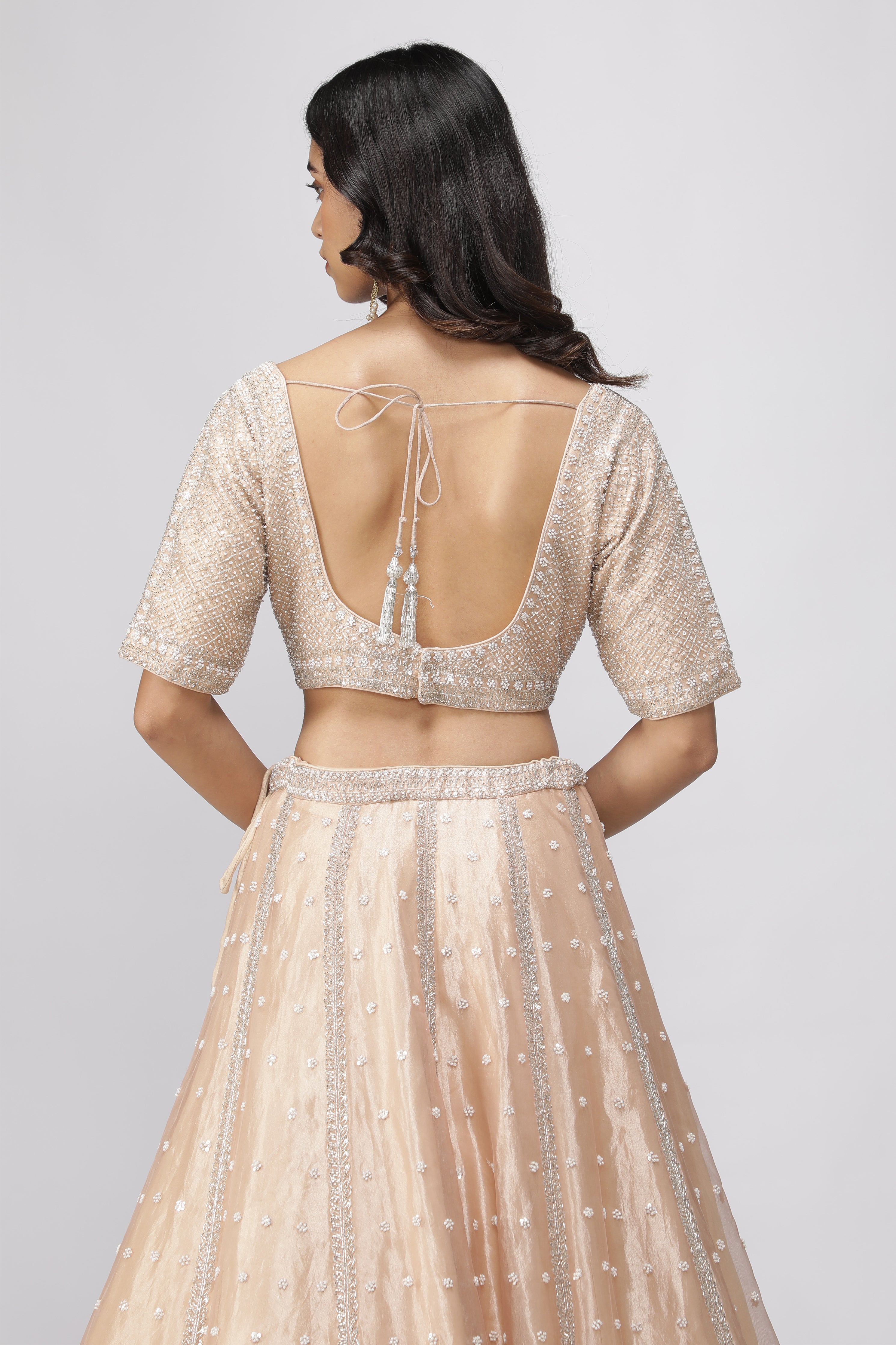 Peach Tissue Organza Lehenga Set