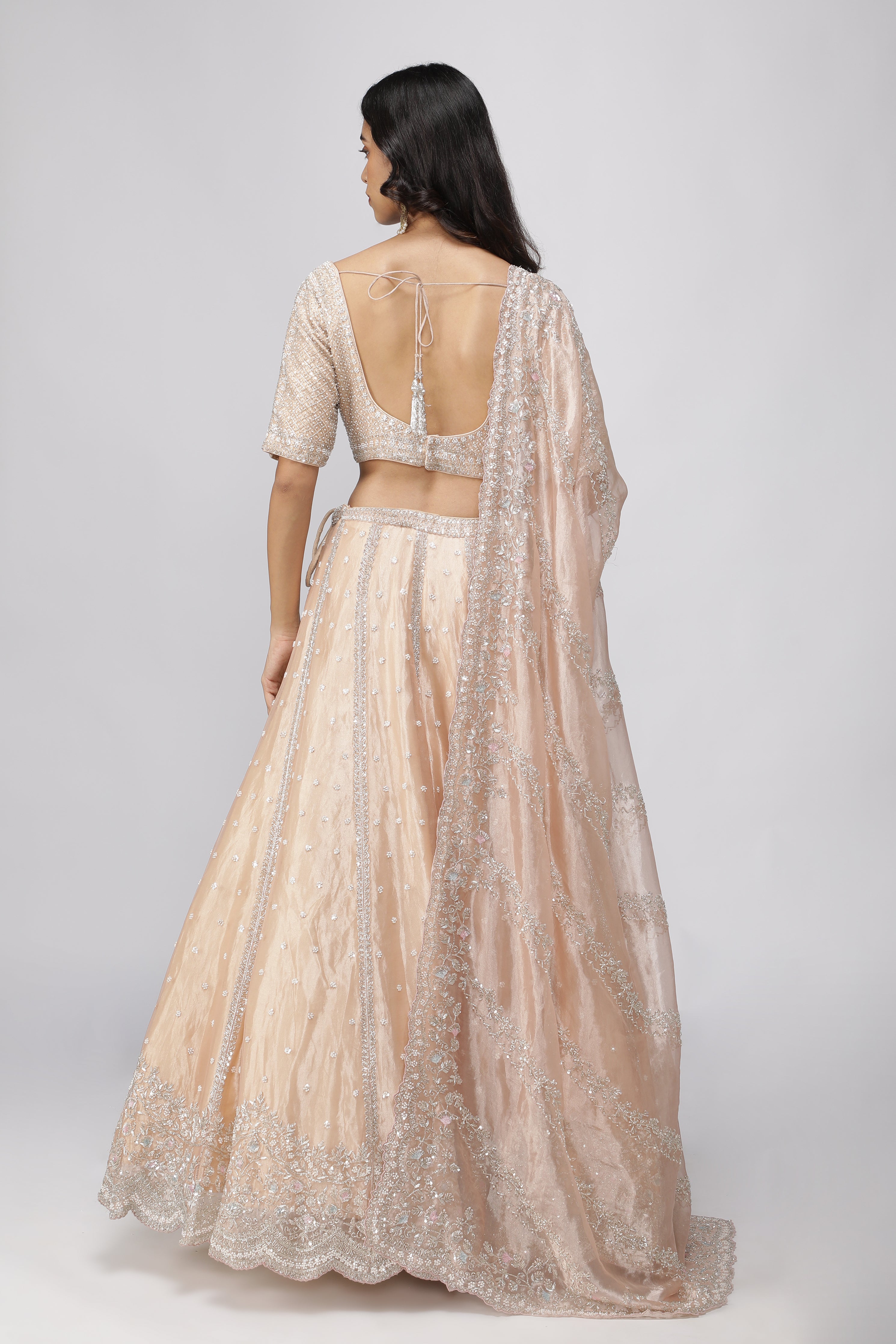Peach Tissue Organza Lehenga Set