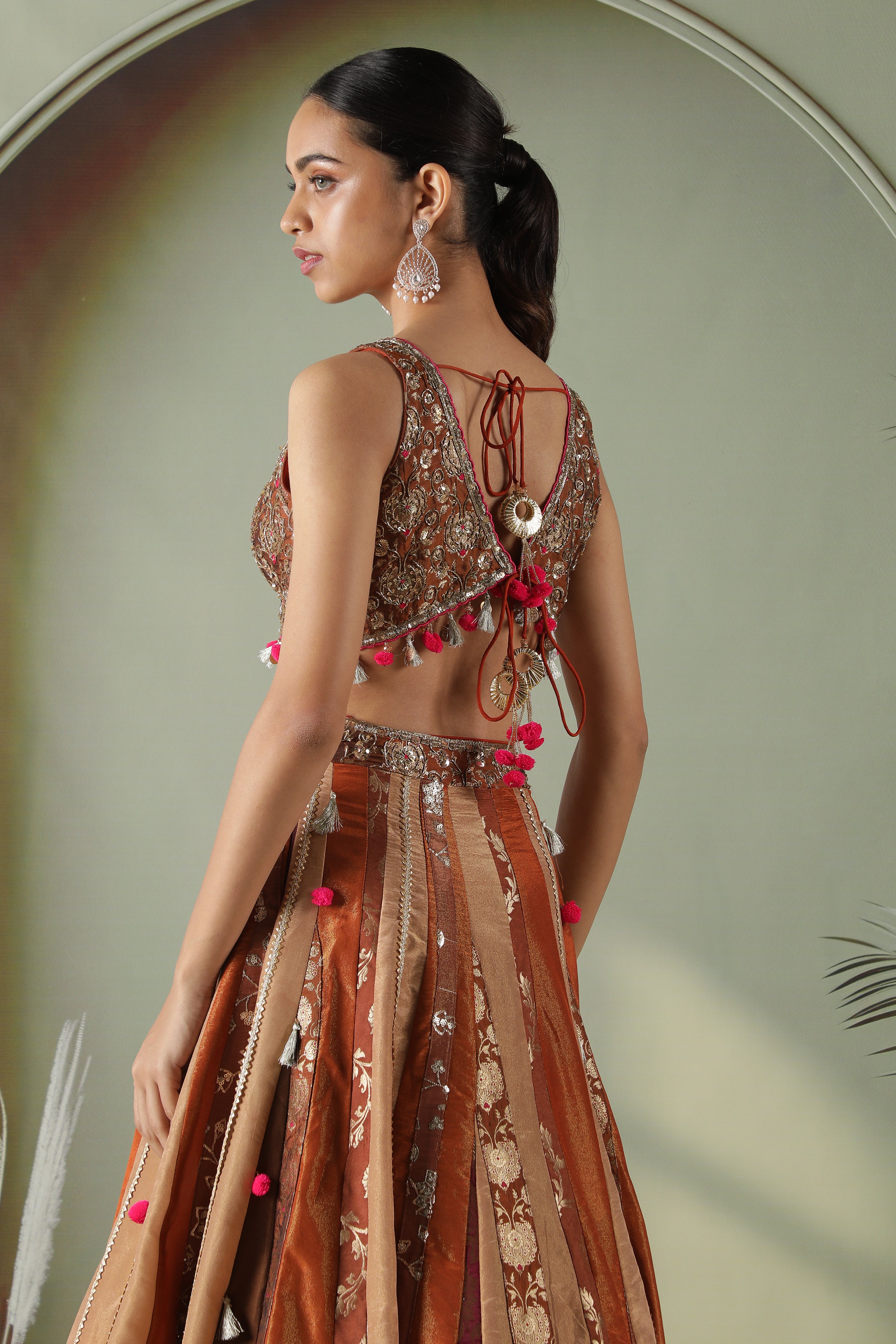 Rust Tissue & Banarasi Lehenga Set