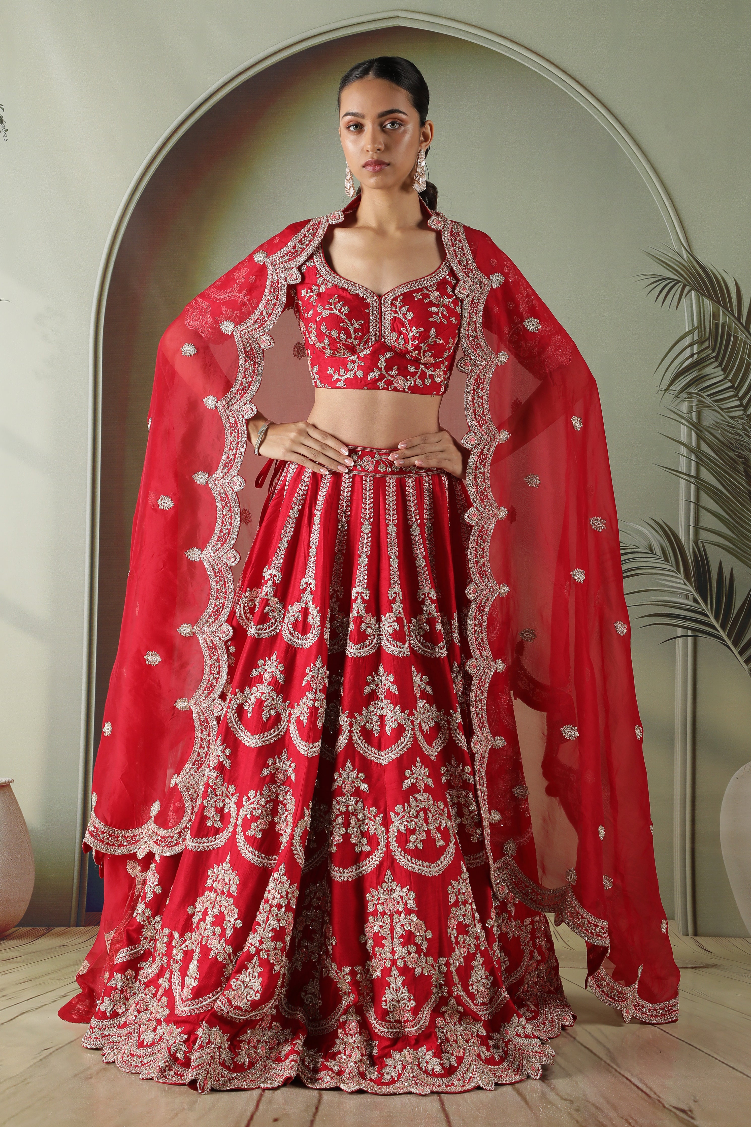 Red Raw Silk Bridal Lehenga Set