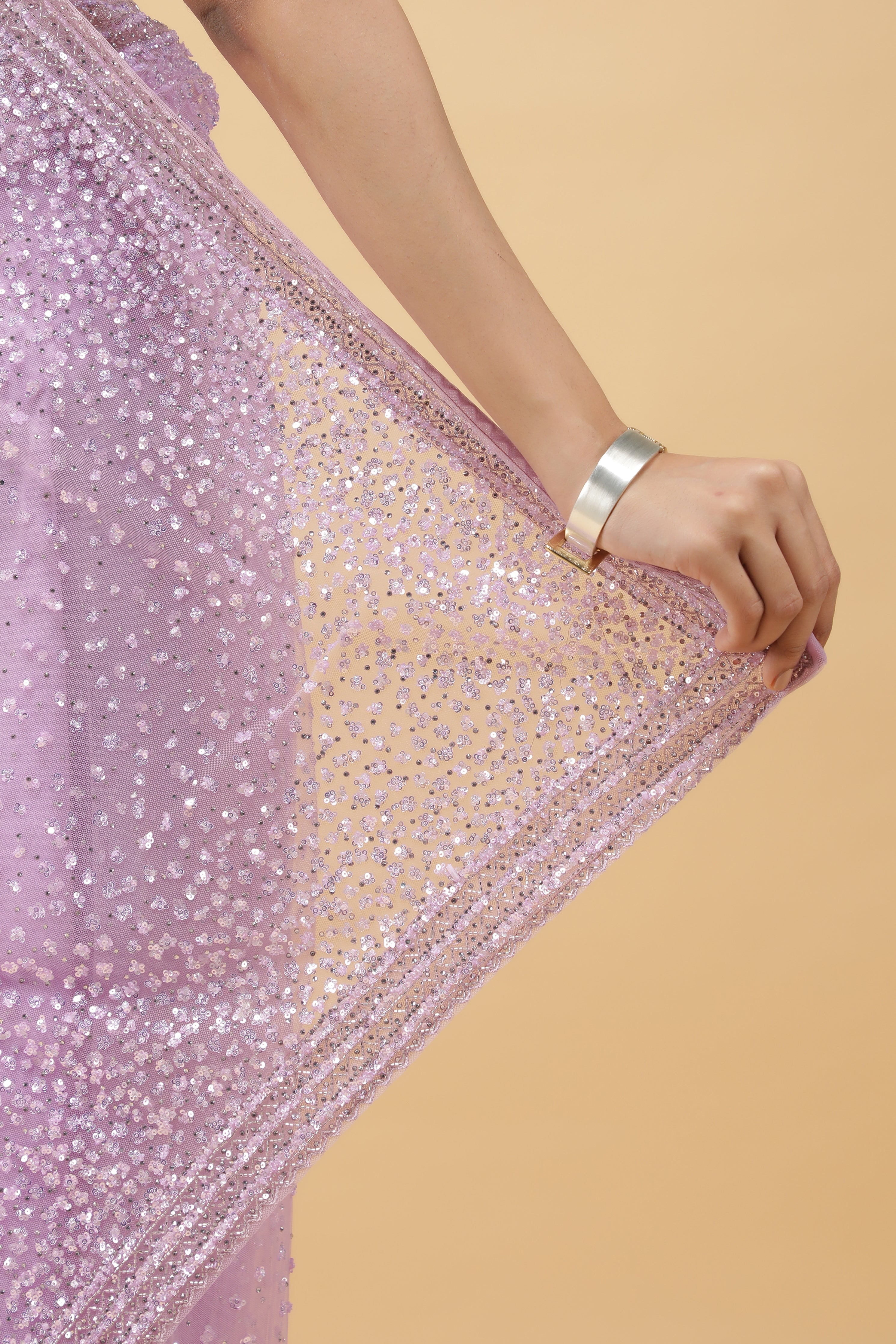 Light Lavender Net Saree with All Over Sequins