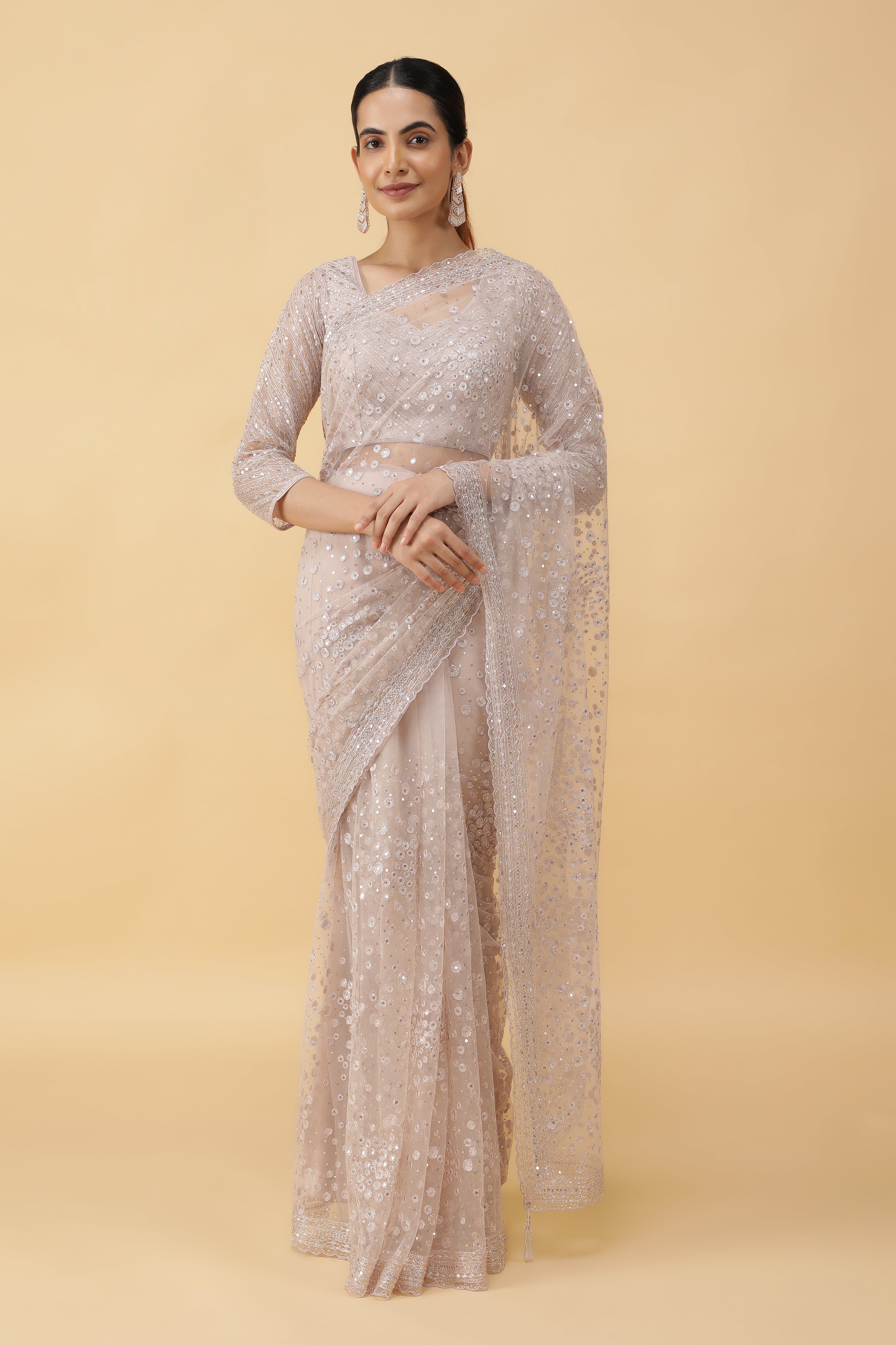 Iver Net Saree with Sequins Embroidery