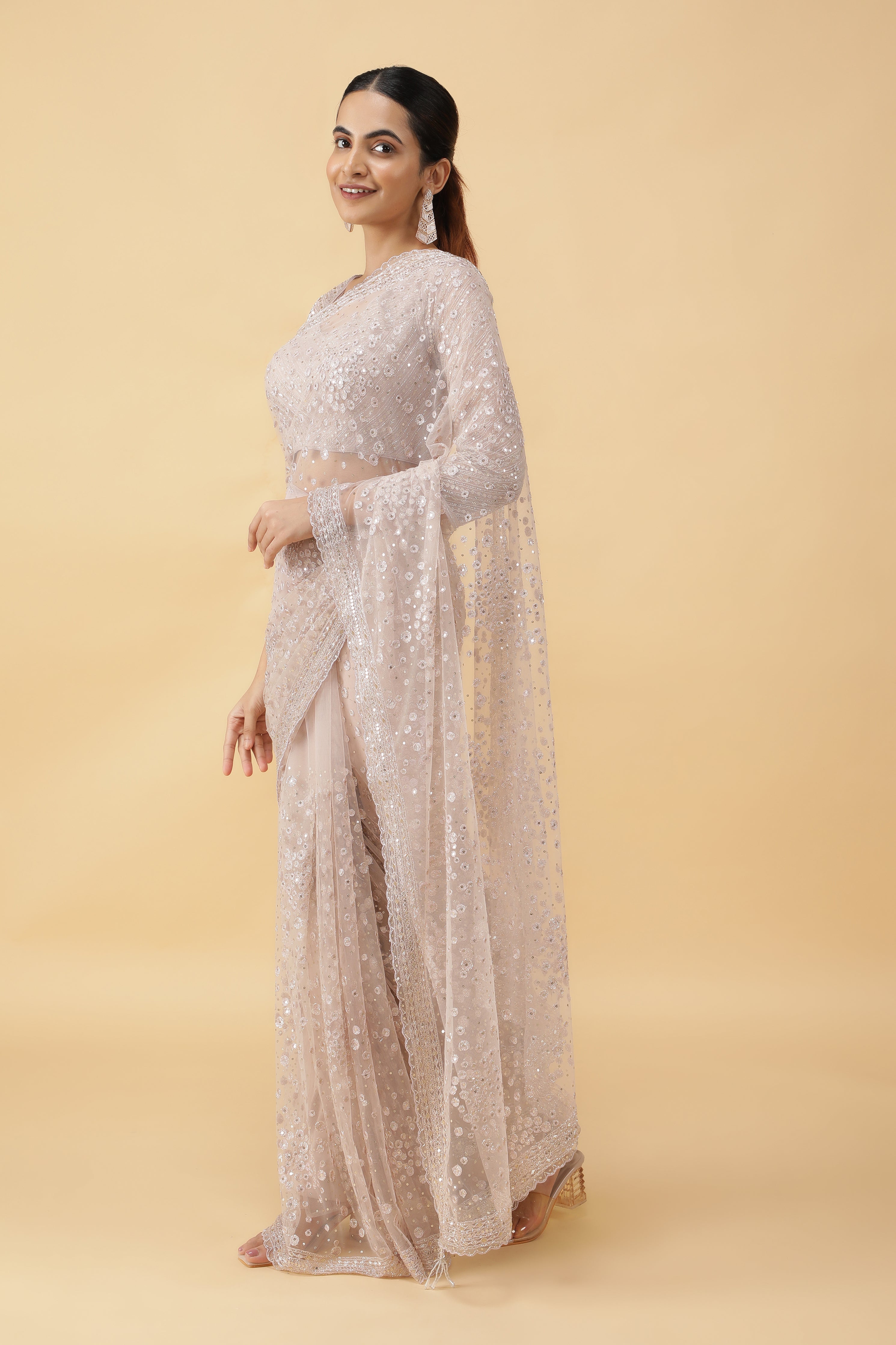 Iver Net Saree with Sequins Embroidery
