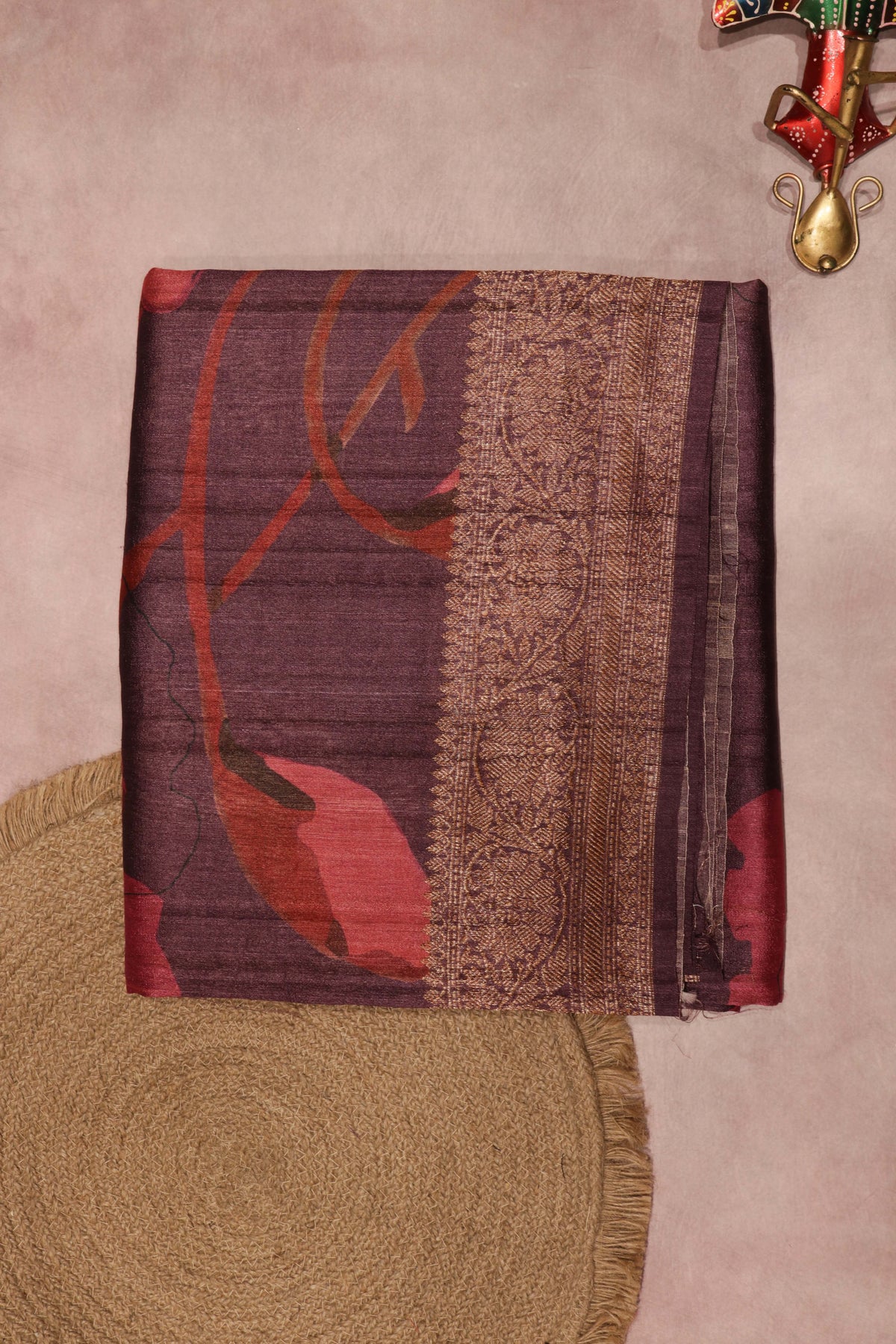 Wine Tussar Silk Digital Print Saree