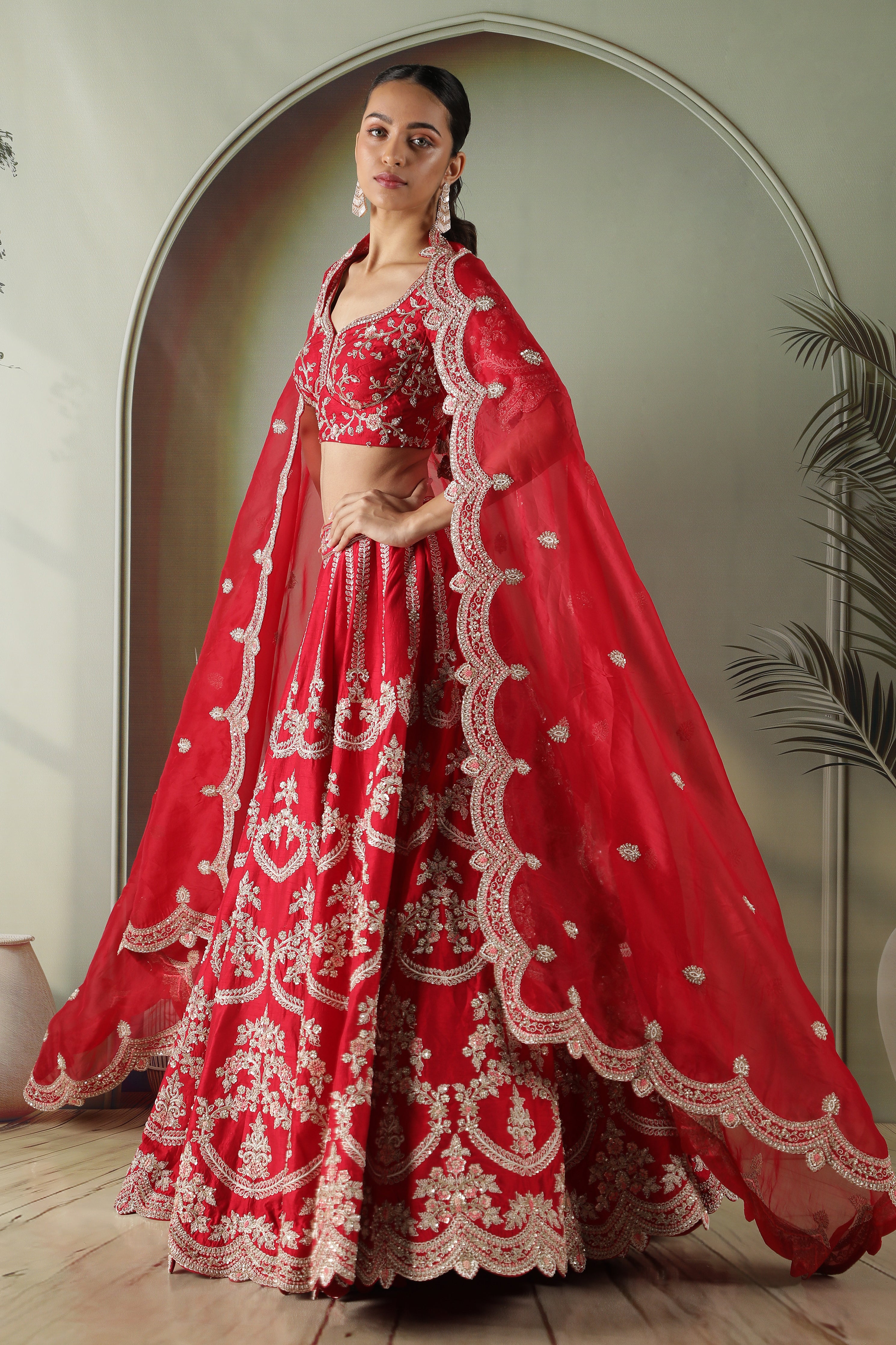 Red Raw Silk Bridal Lehenga Set