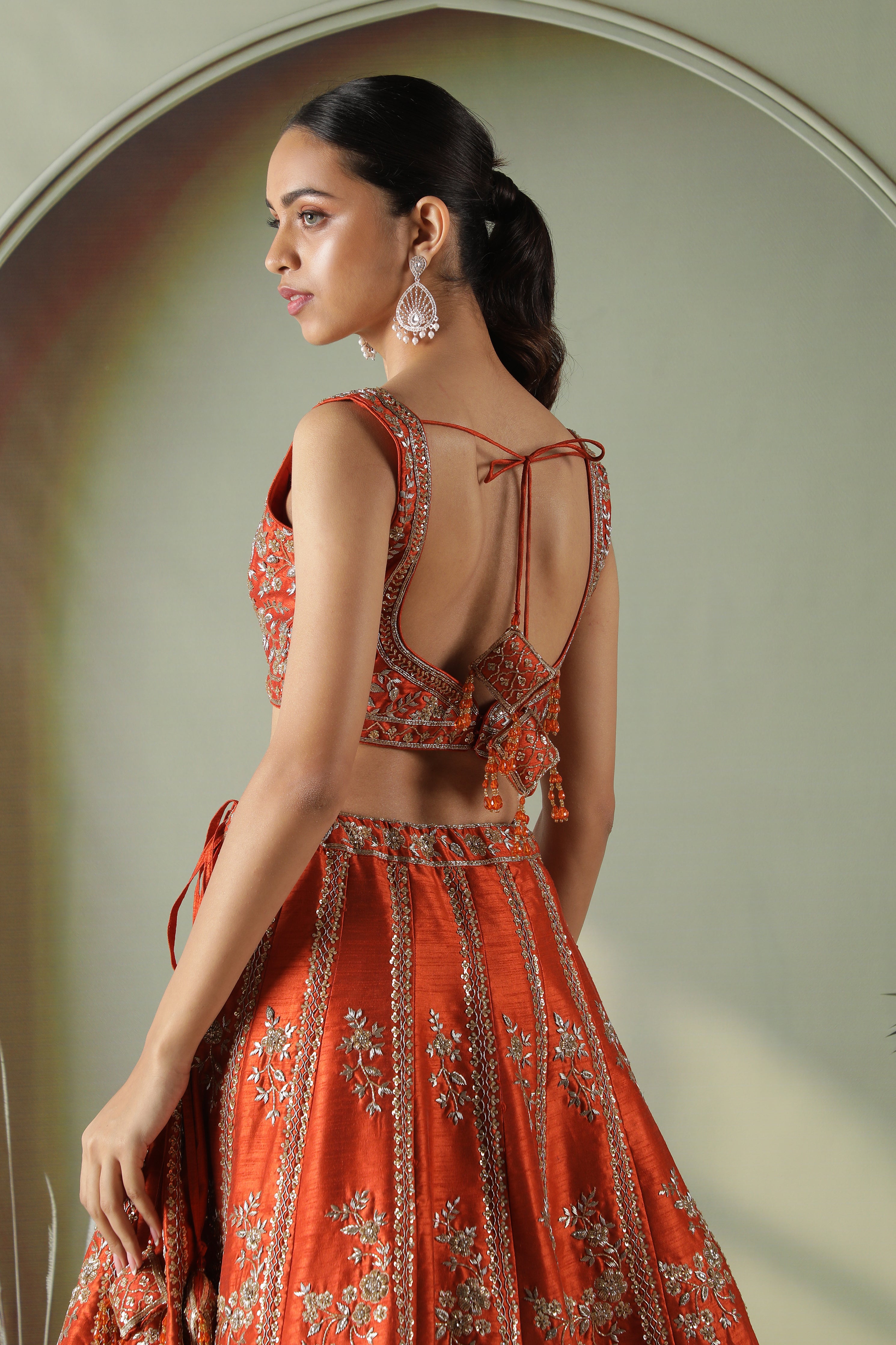 Rust Raw Silk Lehenga Set