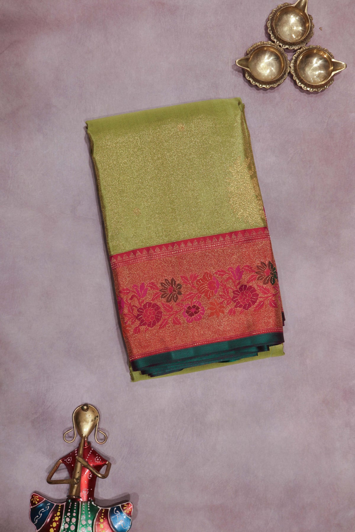 Pista Green Kanchivaram Tissue Silk Saree