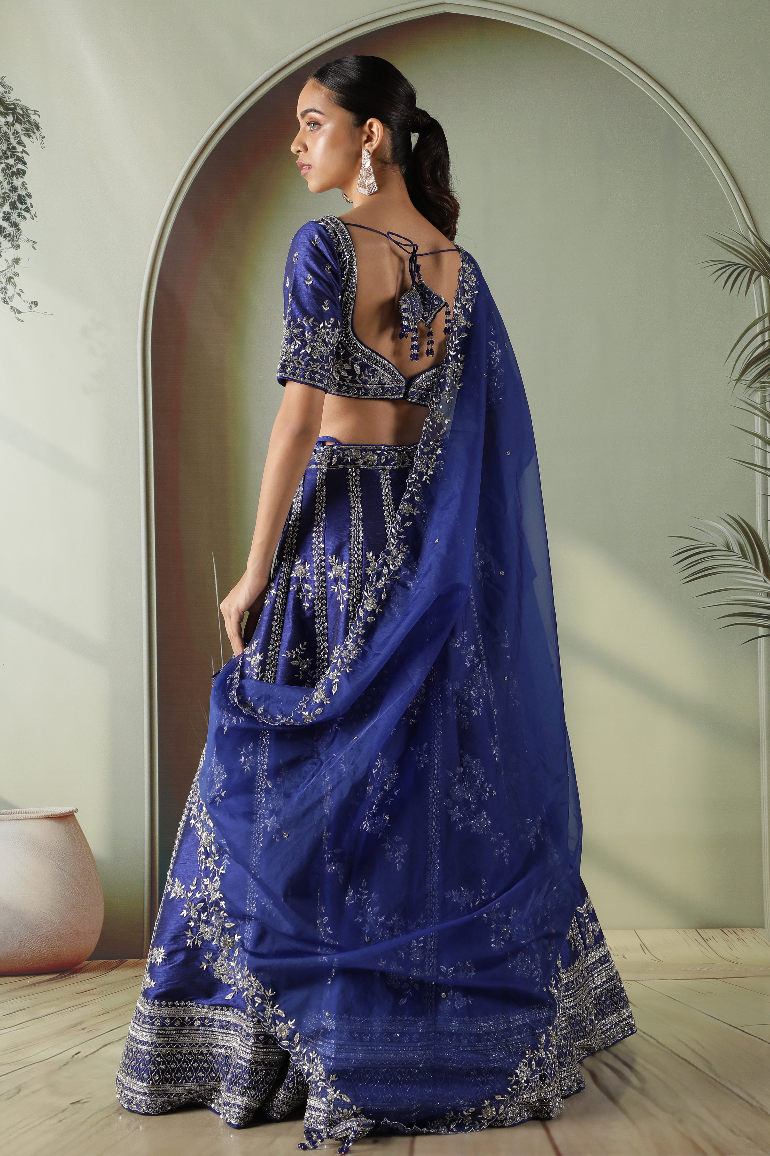 Royal Blue Raw Silk Lehenga set