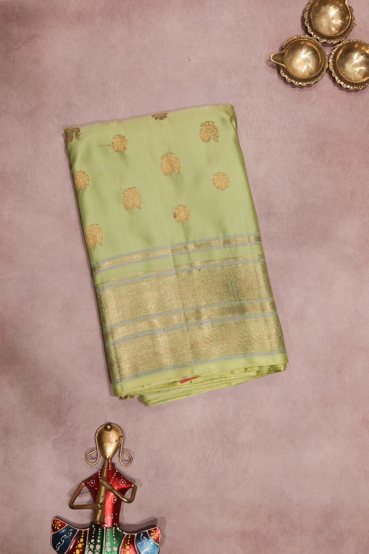 Pista Green Twill Silk Saree