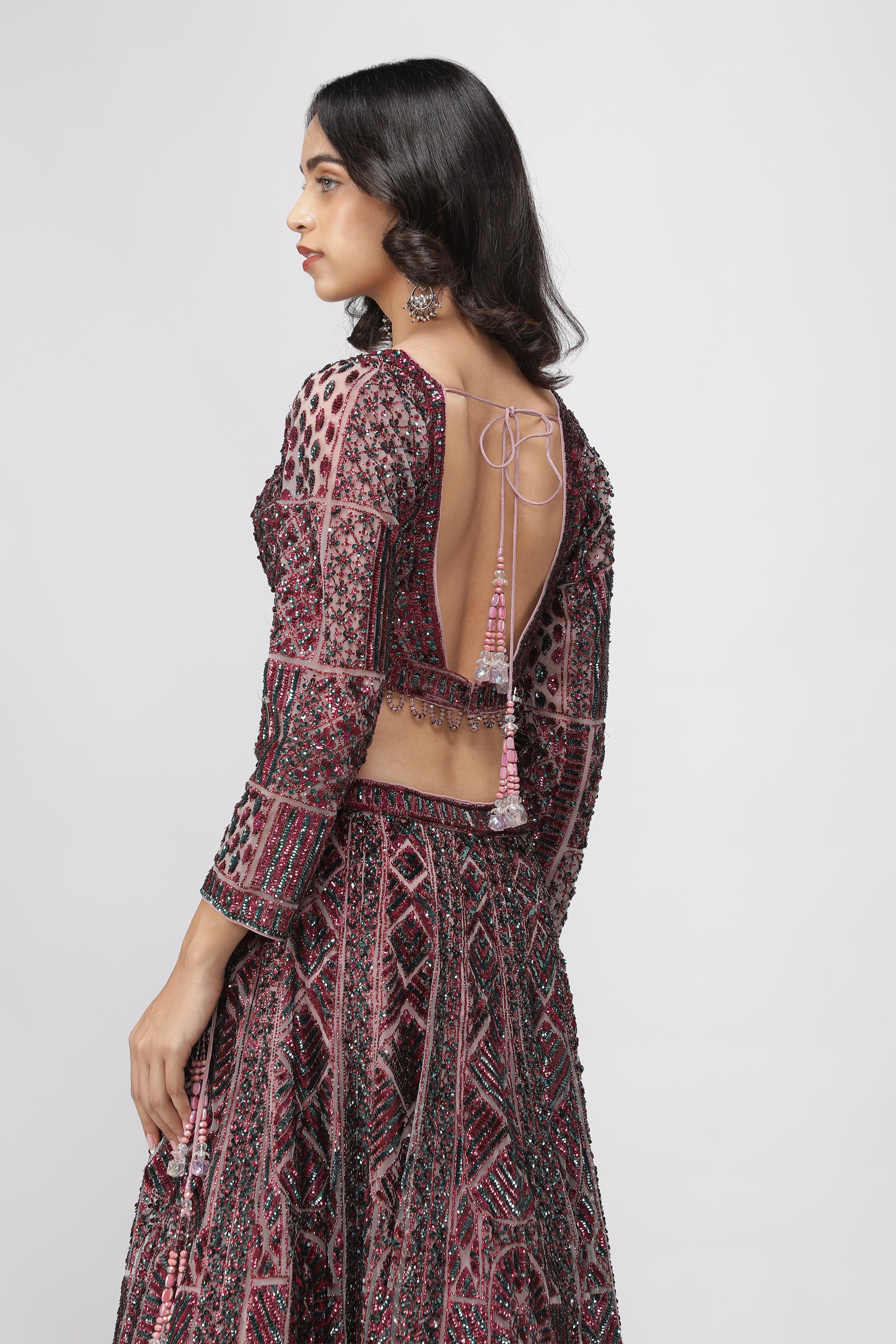 Berry Mauve Net Lehenga Set