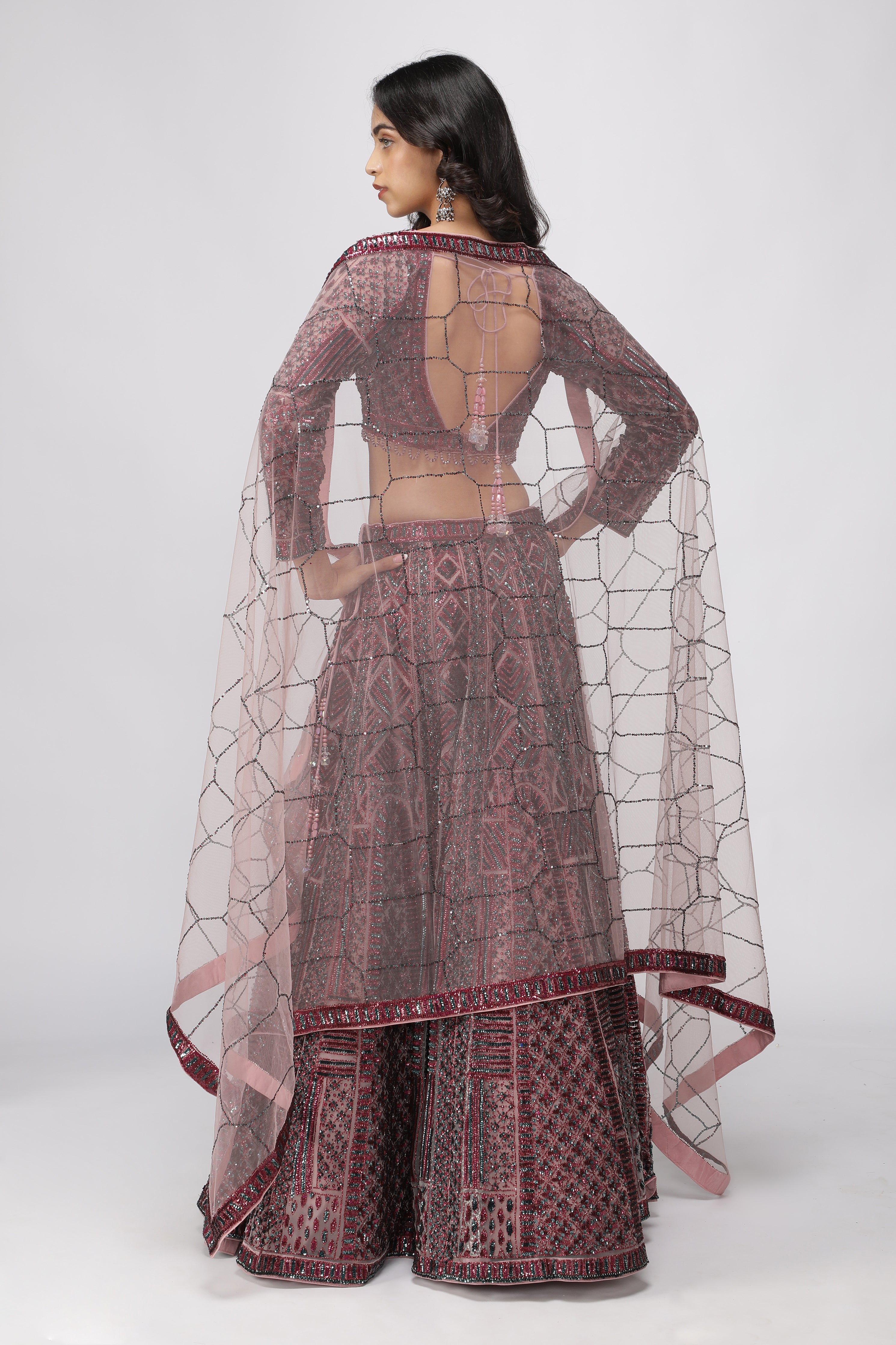 Berry Mauve Net Lehenga Set