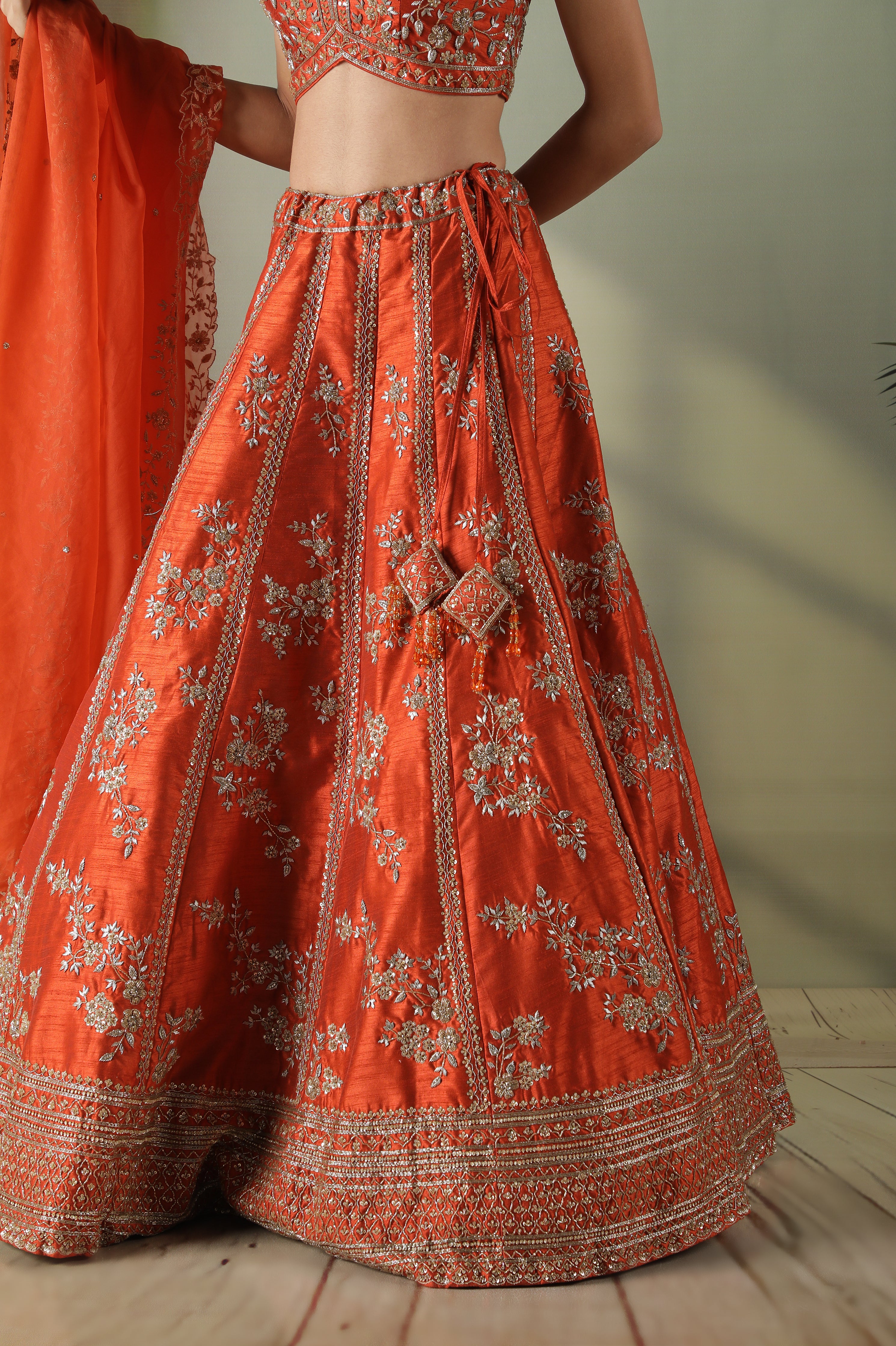Rust Raw Silk Lehenga Set