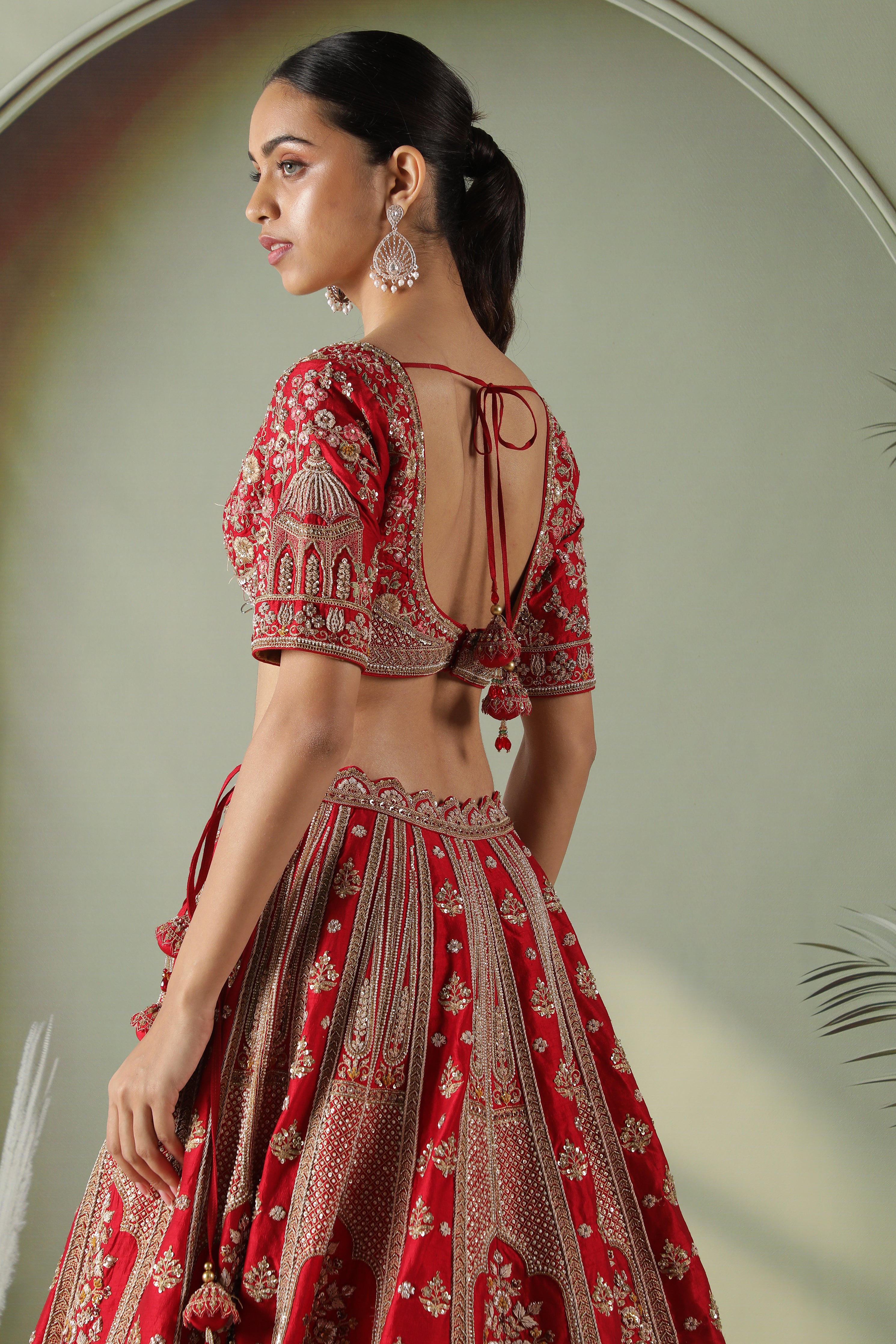 Red Raw Silk Bridal Lehenga Set