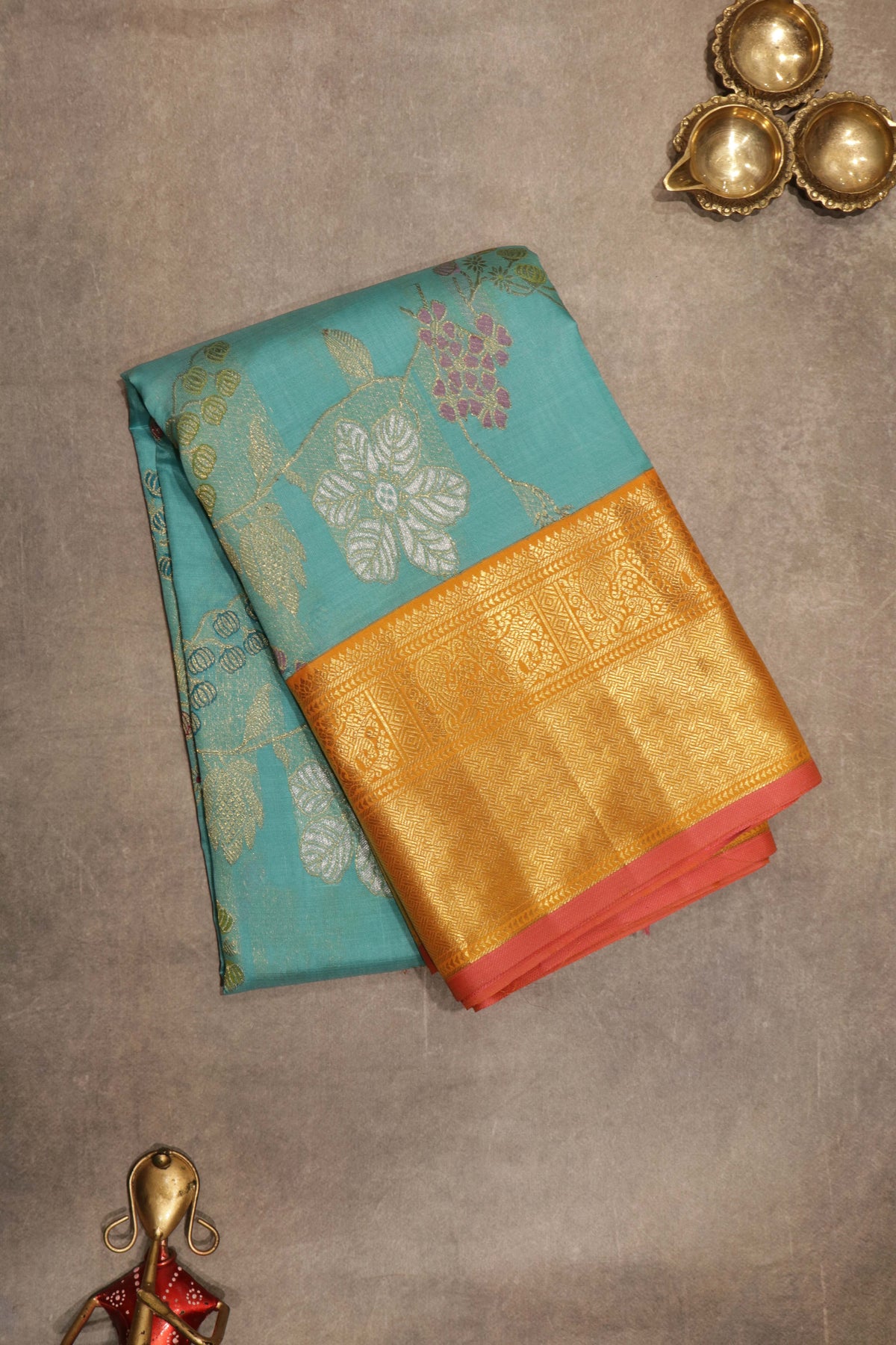 Light Blue Kanchivaram Kora Silk Saree