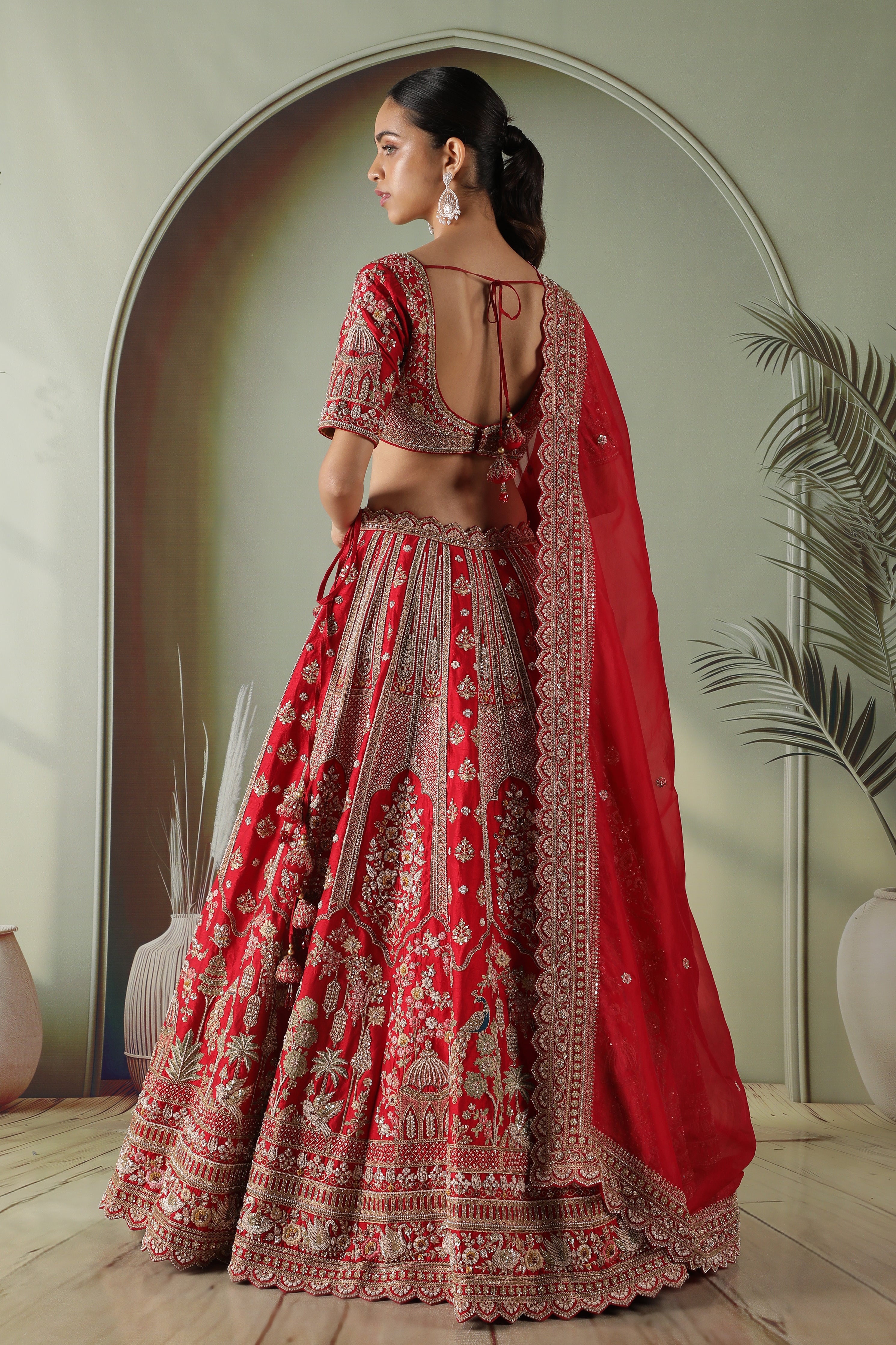 Red Raw Silk Bridal Lehenga Set