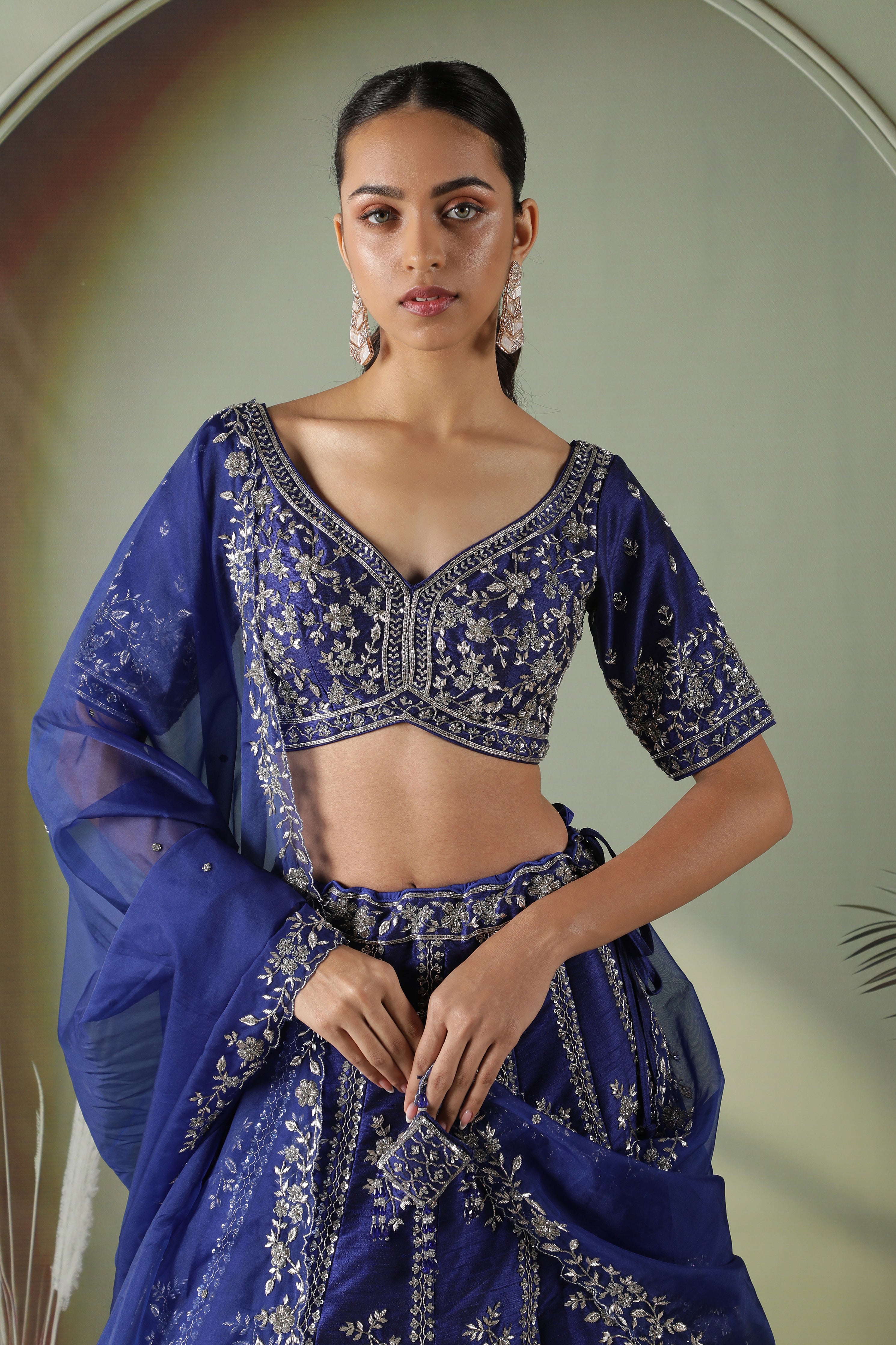 Royal Blue Raw Silk Lehenga set