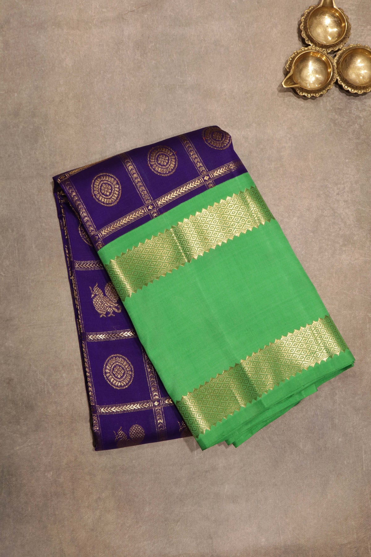 Royal Blue and Contrast Green Kanchivaram Silk Saree