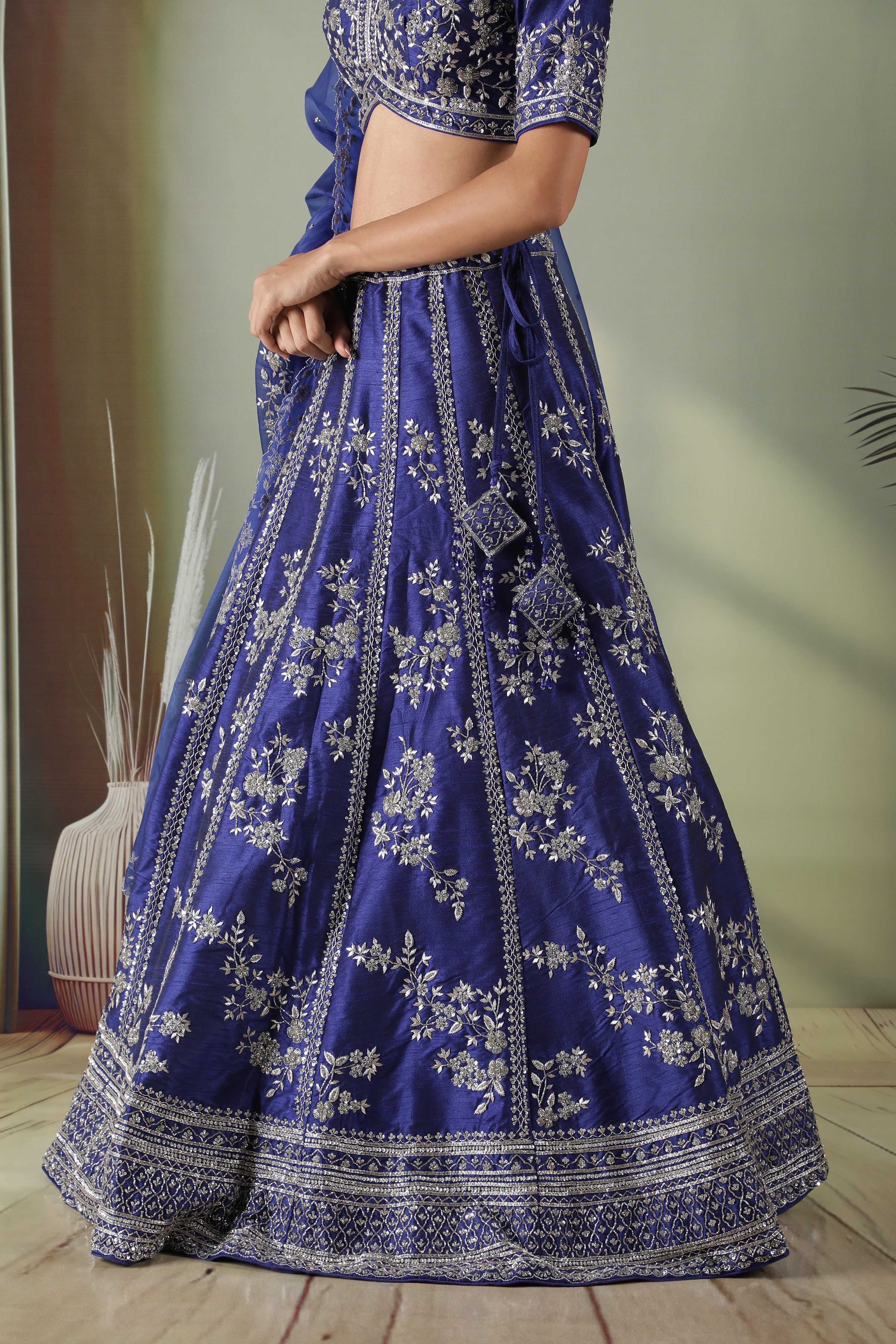 Royal Blue Raw Silk Lehenga set