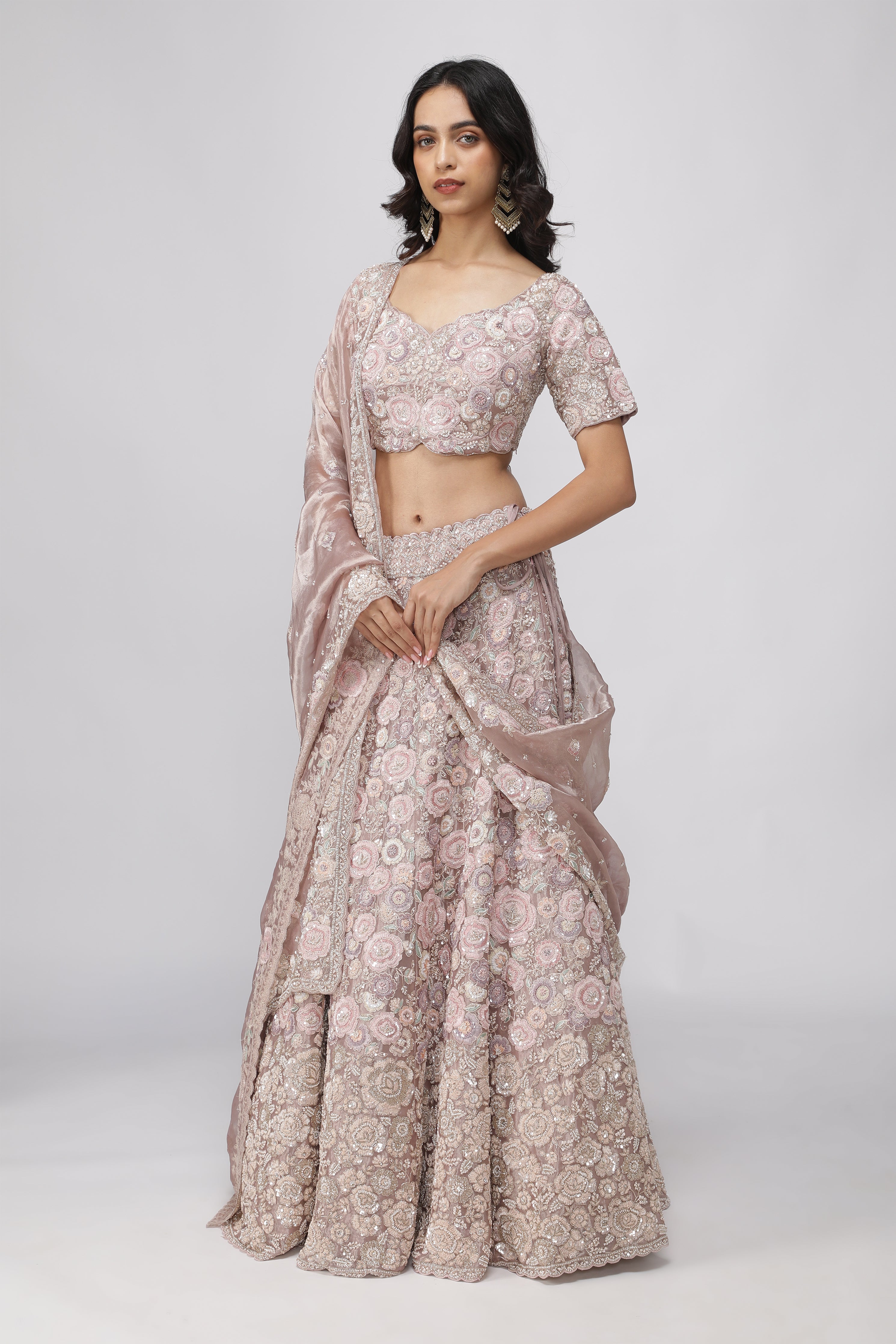 Lavender Tissue Organza Lehenga Set
