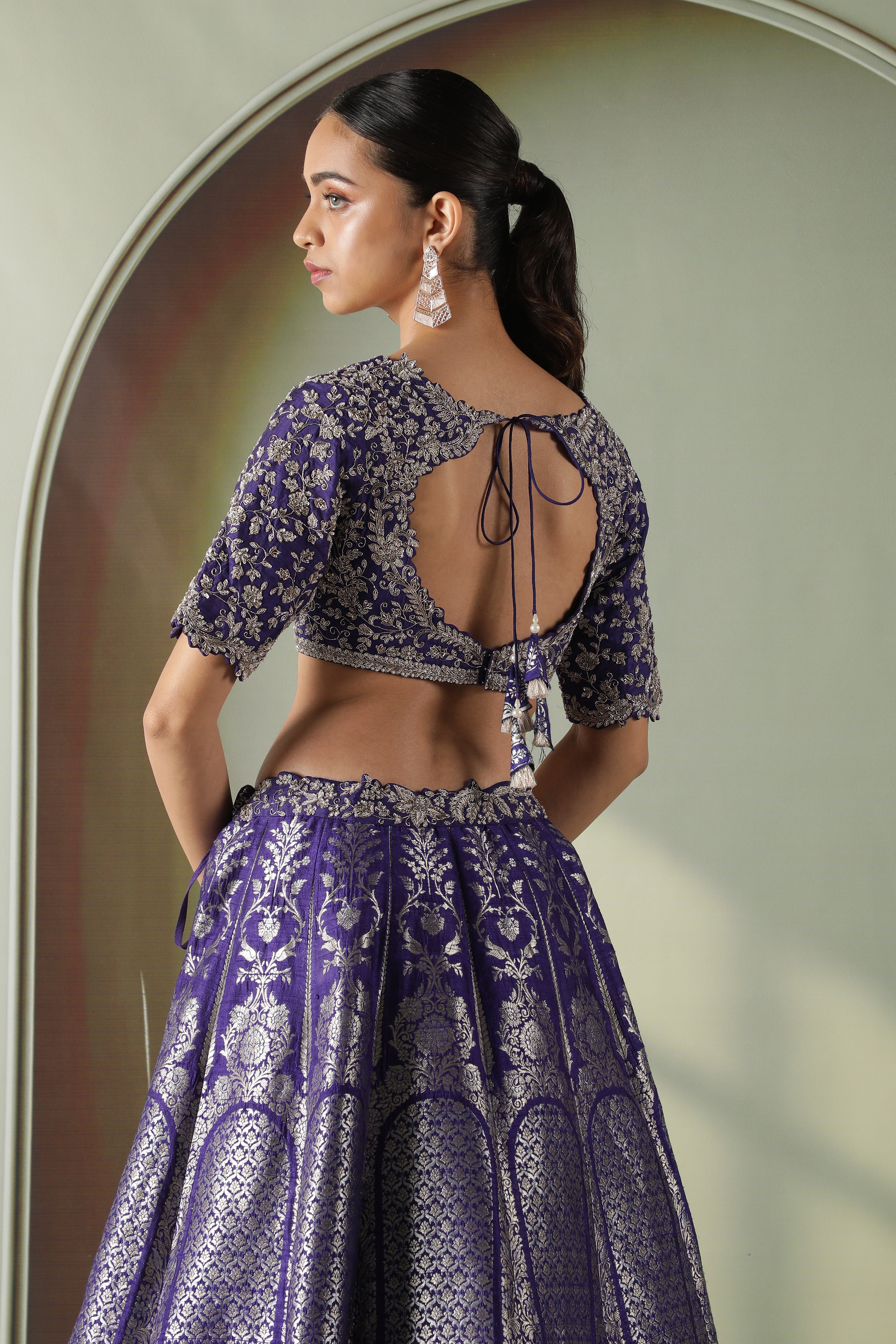Purple Banarasi Silk Lehenga Set