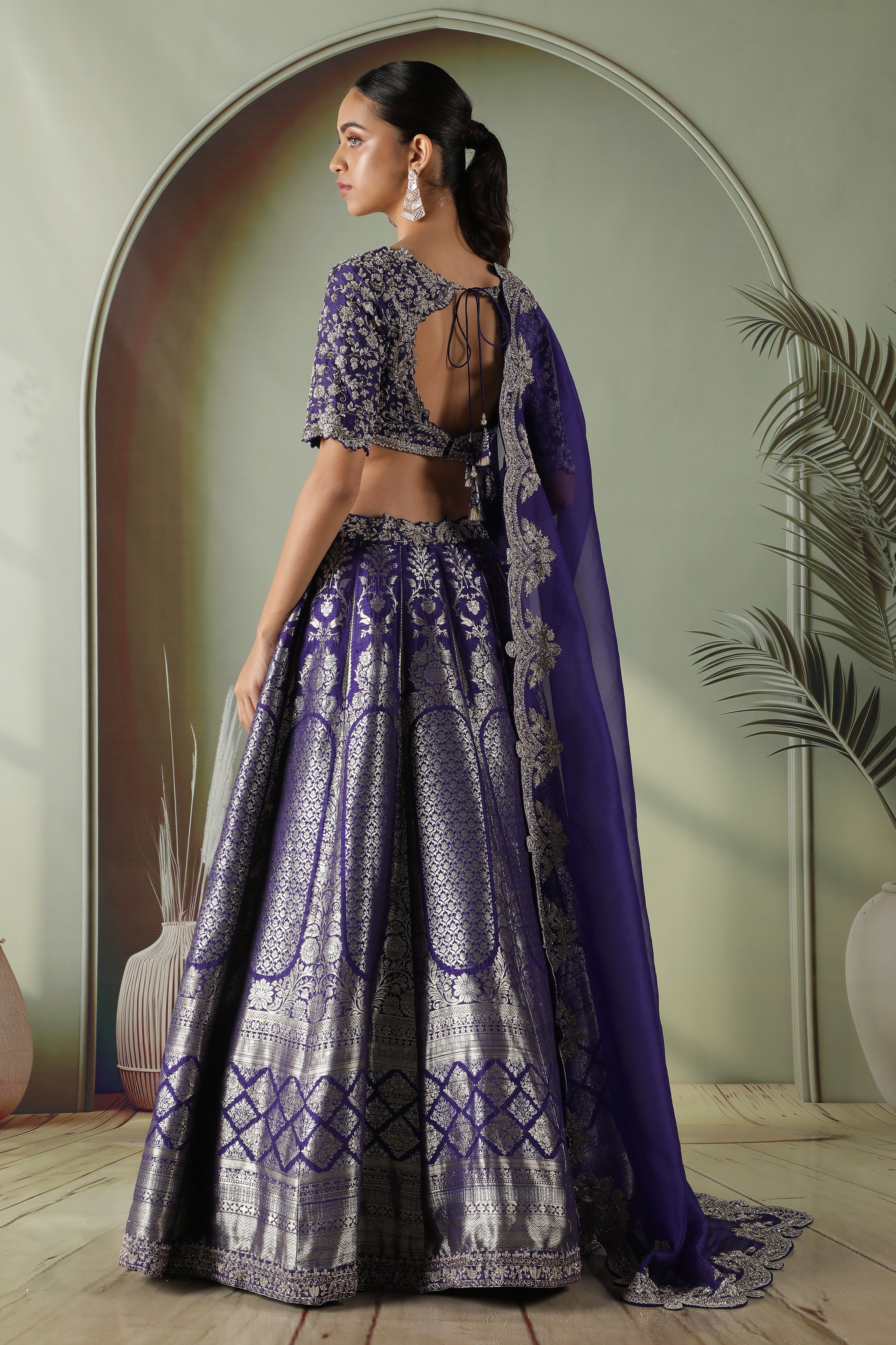 Purple Banarasi Silk Lehenga Set