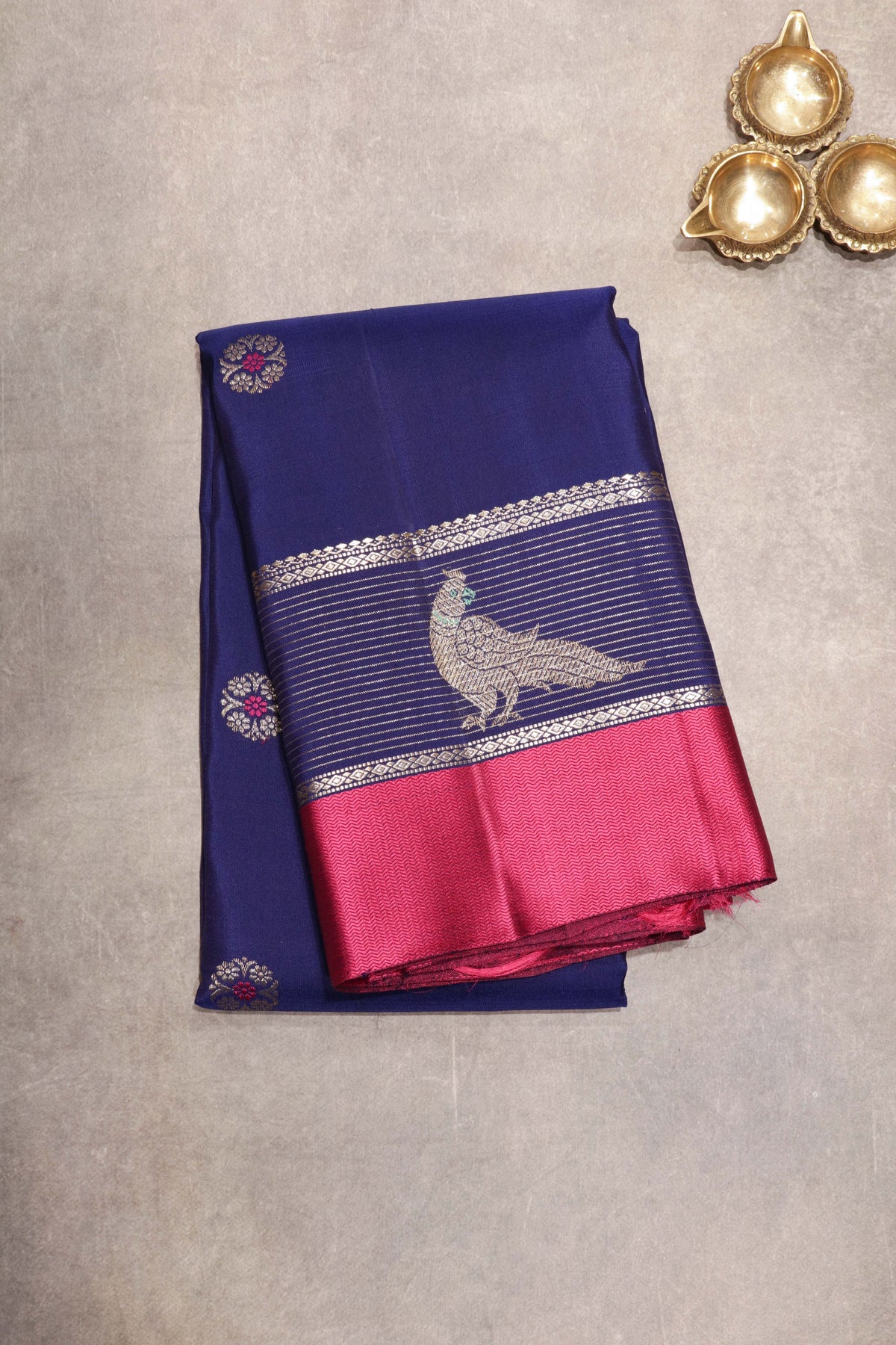 Royal Blue Coin Butta Kanchivaram Silk Saree