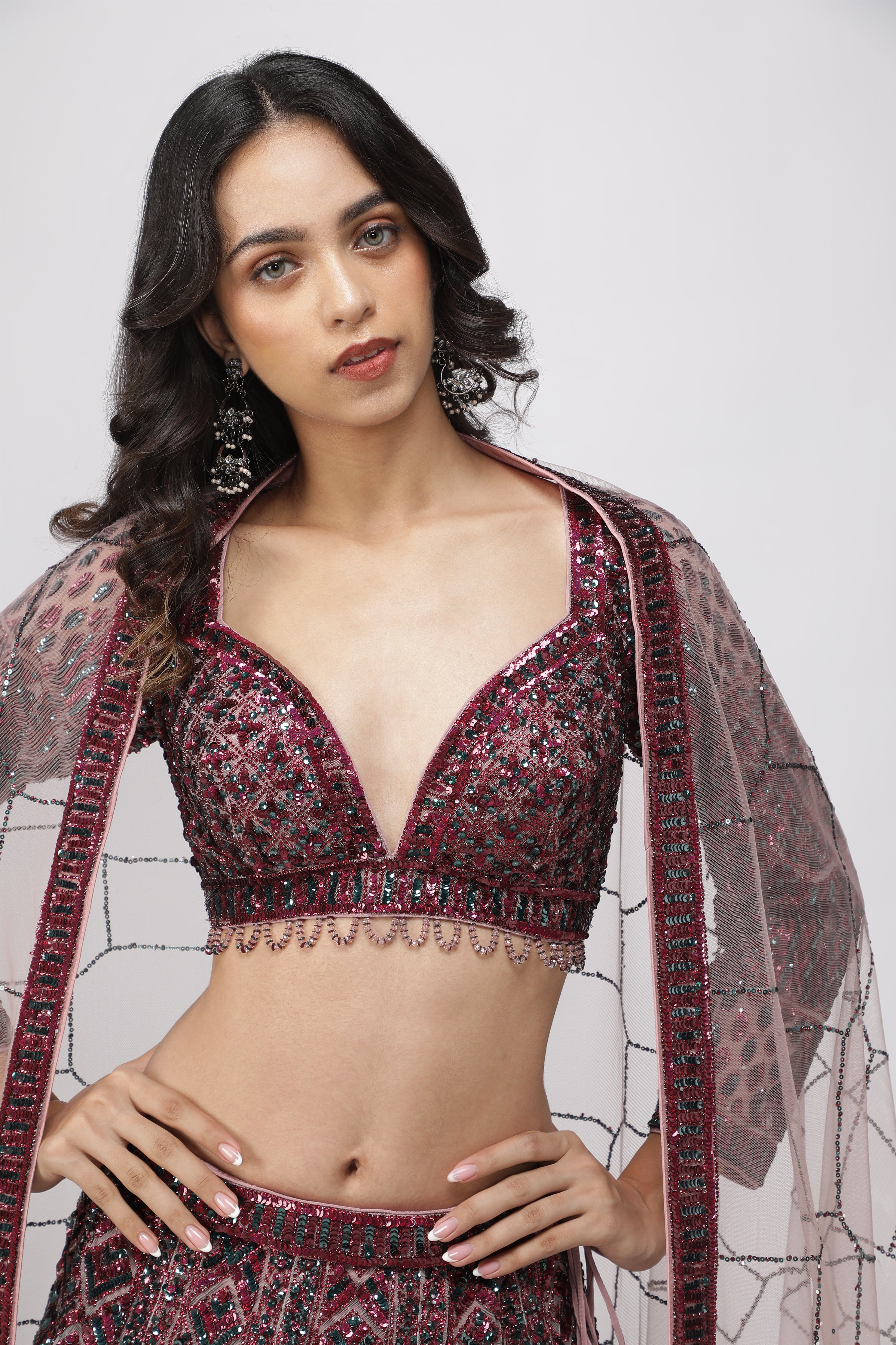 Berry Mauve Net Lehenga Set
