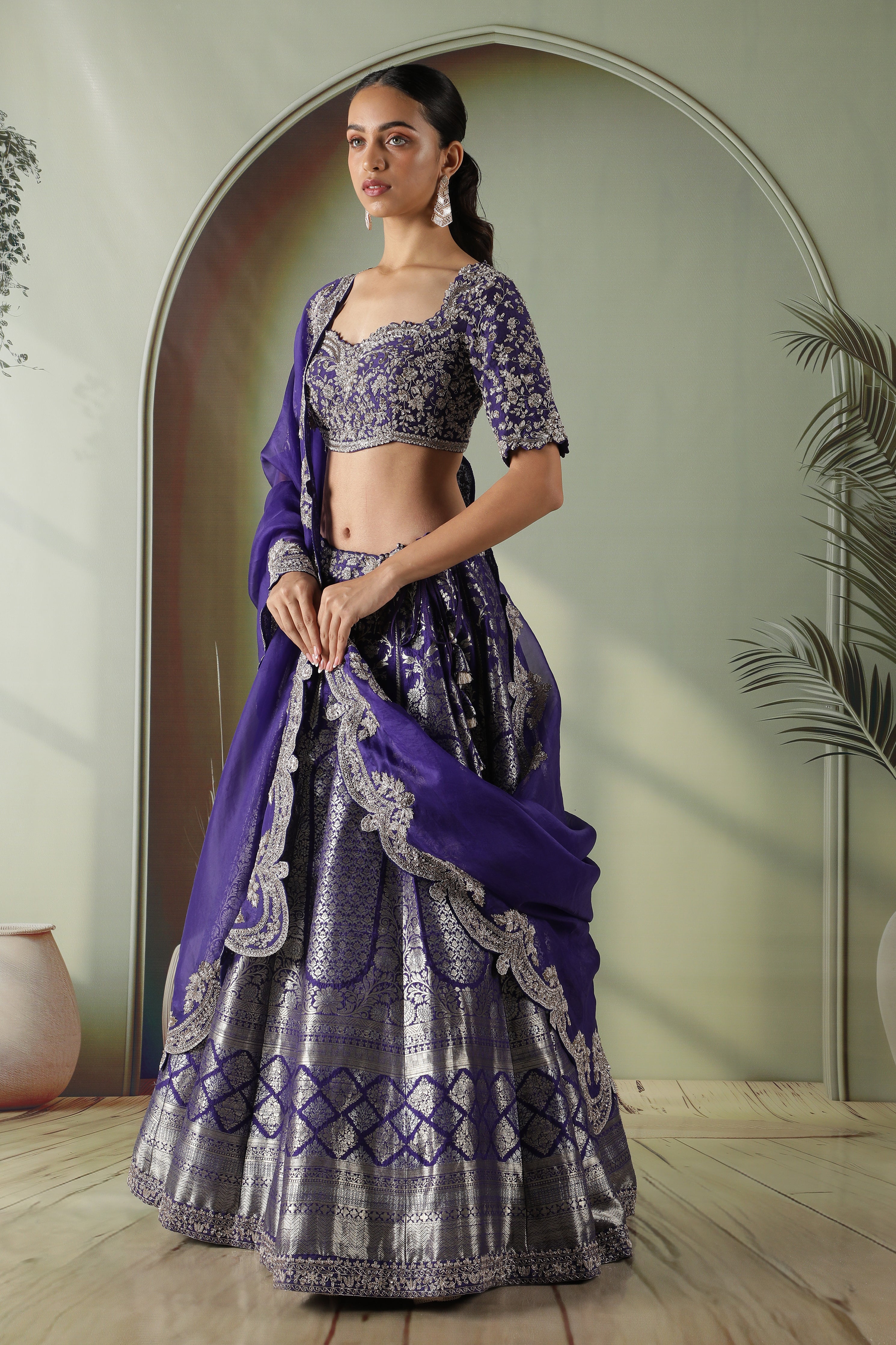 Purple Banarasi Silk Lehenga Set
