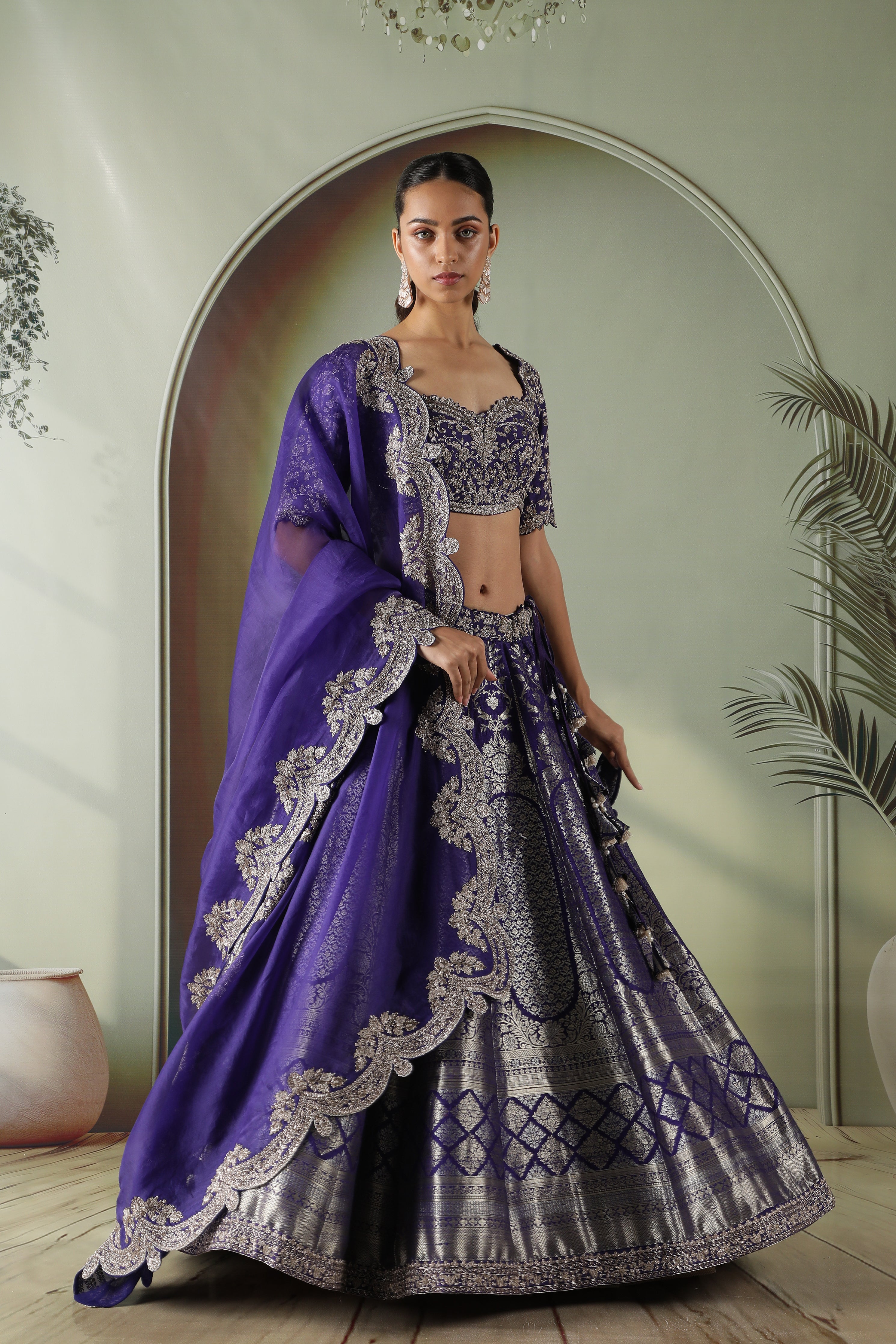 Purple Banarasi Silk Lehenga Set
