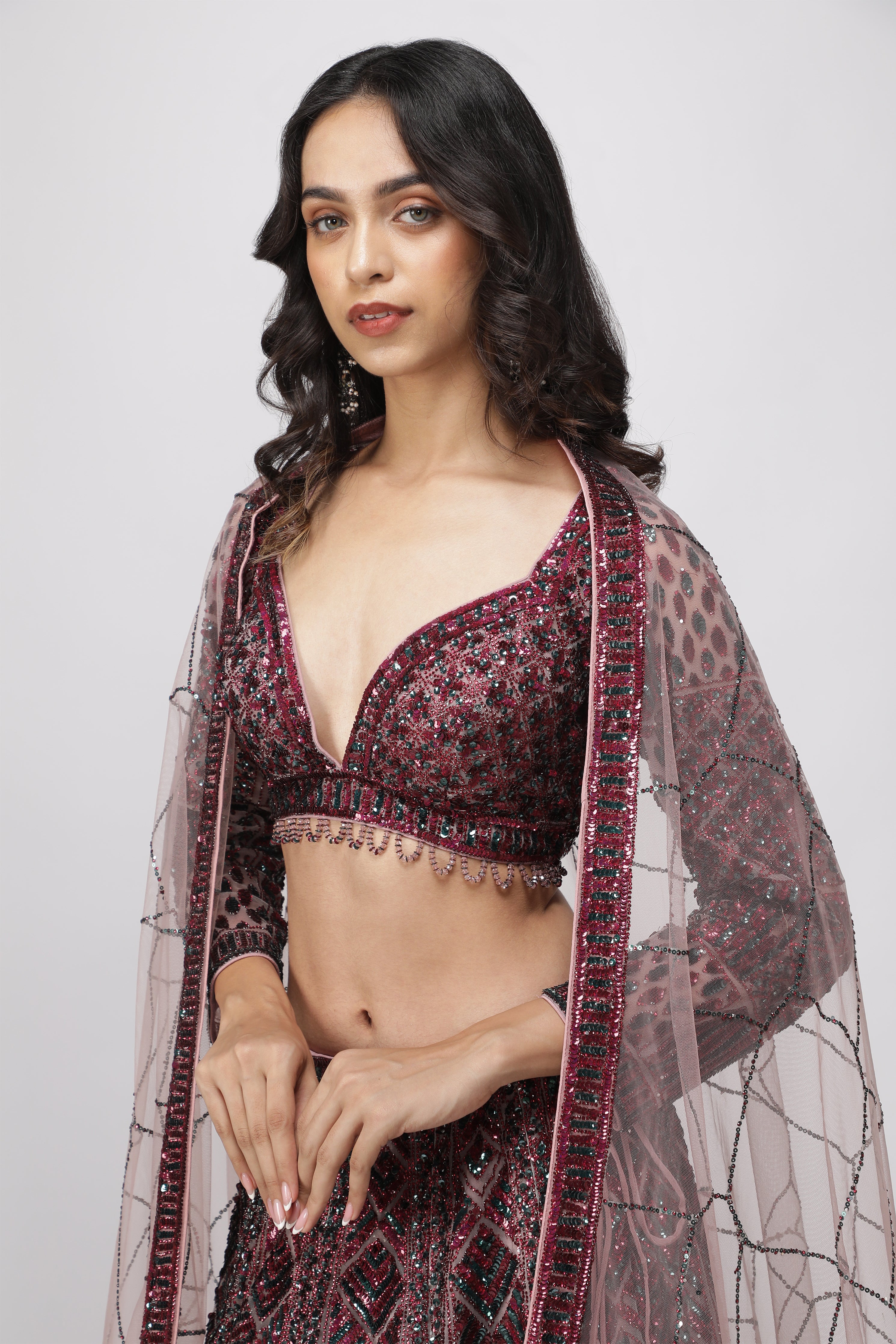 Berry Mauve Net Lehenga Set