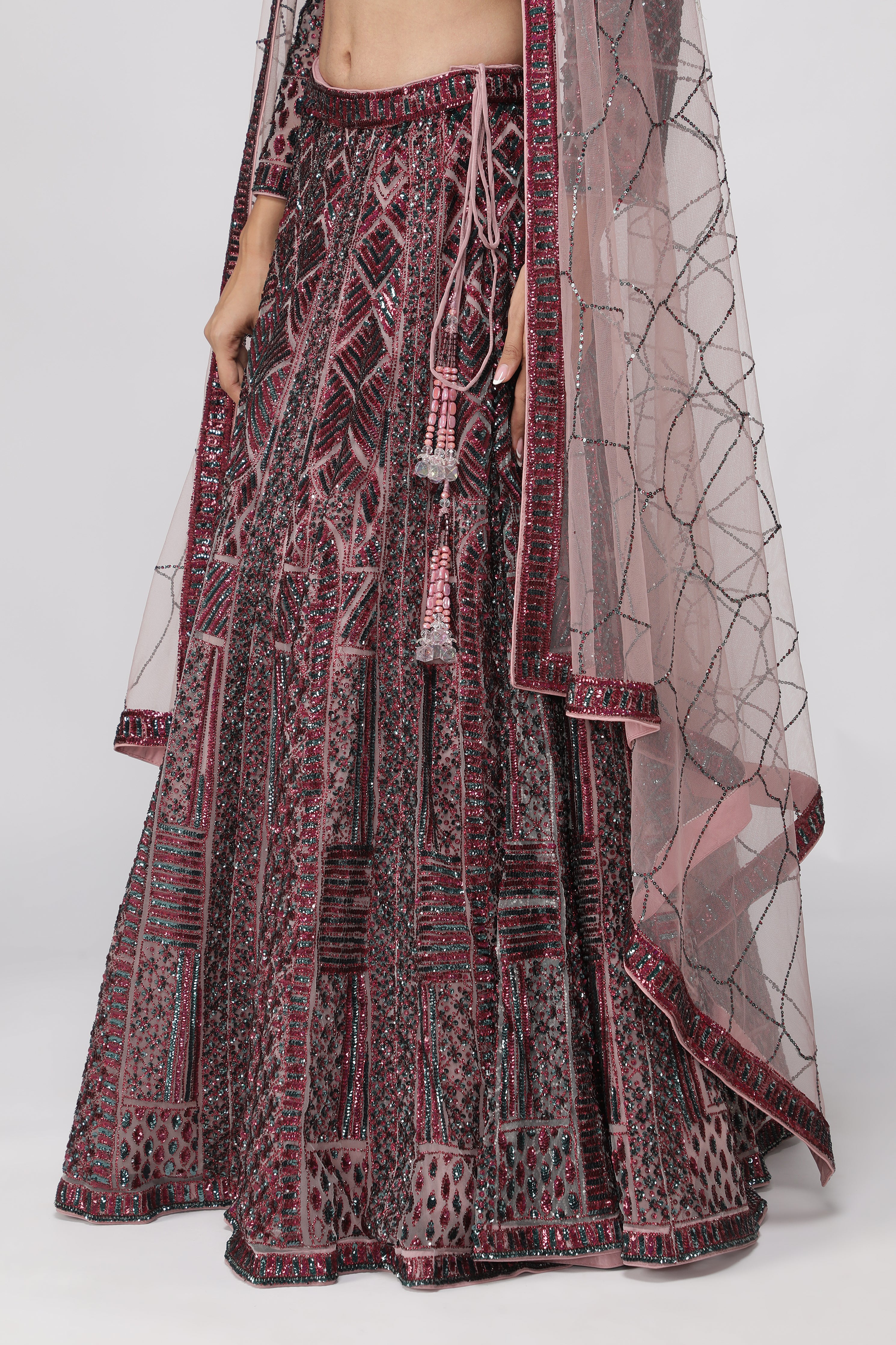 Berry Mauve Net Lehenga Set
