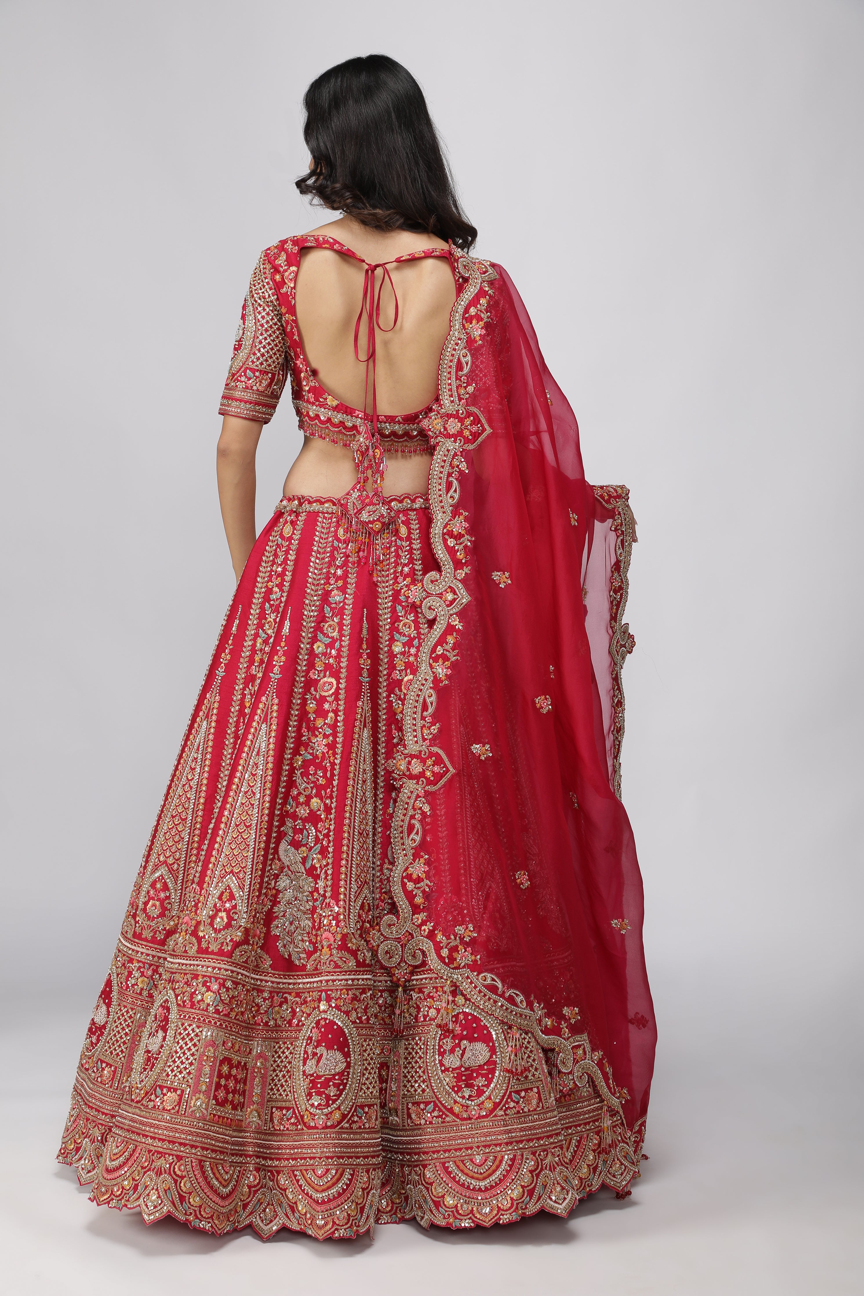 Red Raw Silk Bridal Lehenga Set