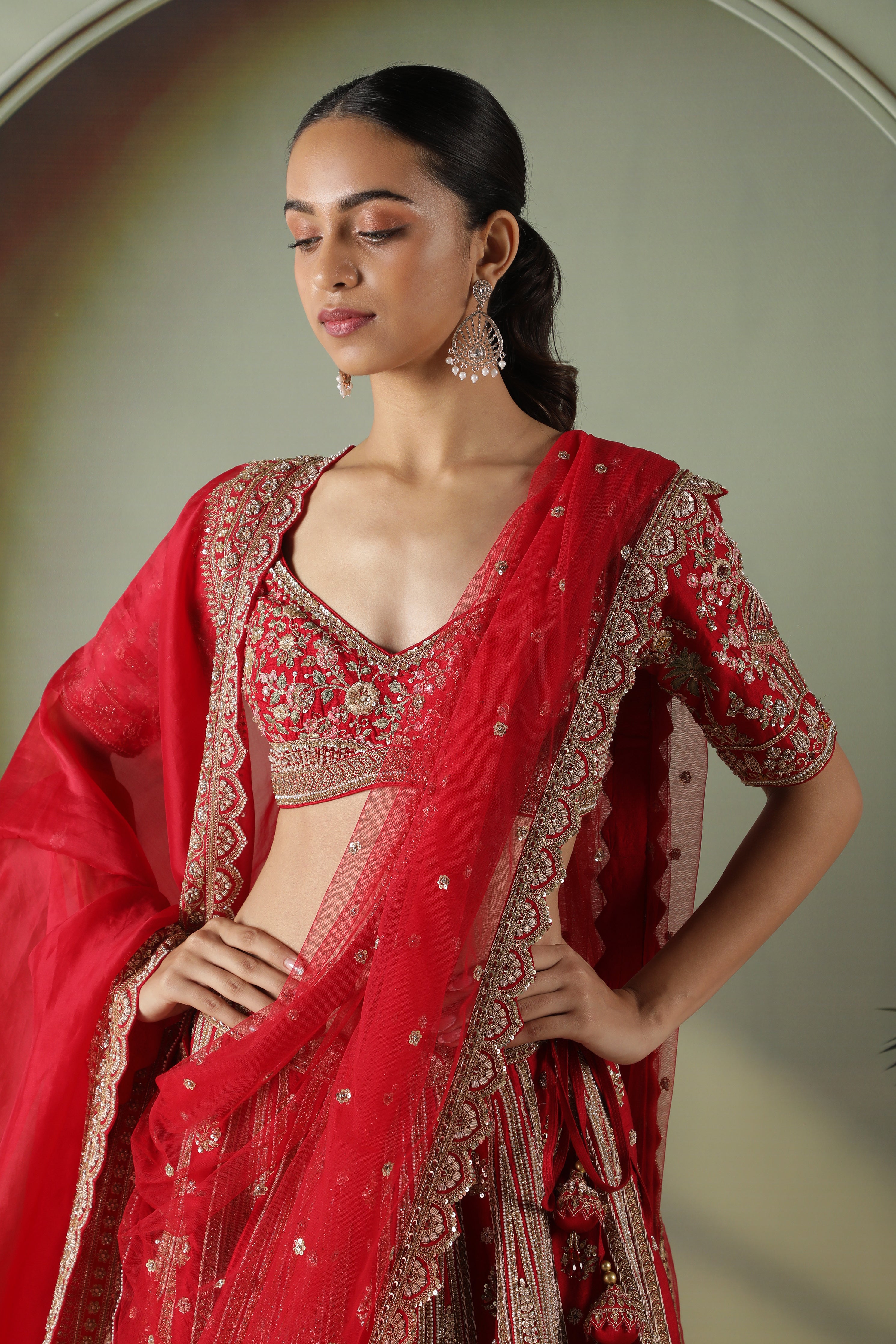 Red Raw Silk Bridal Lehenga Set