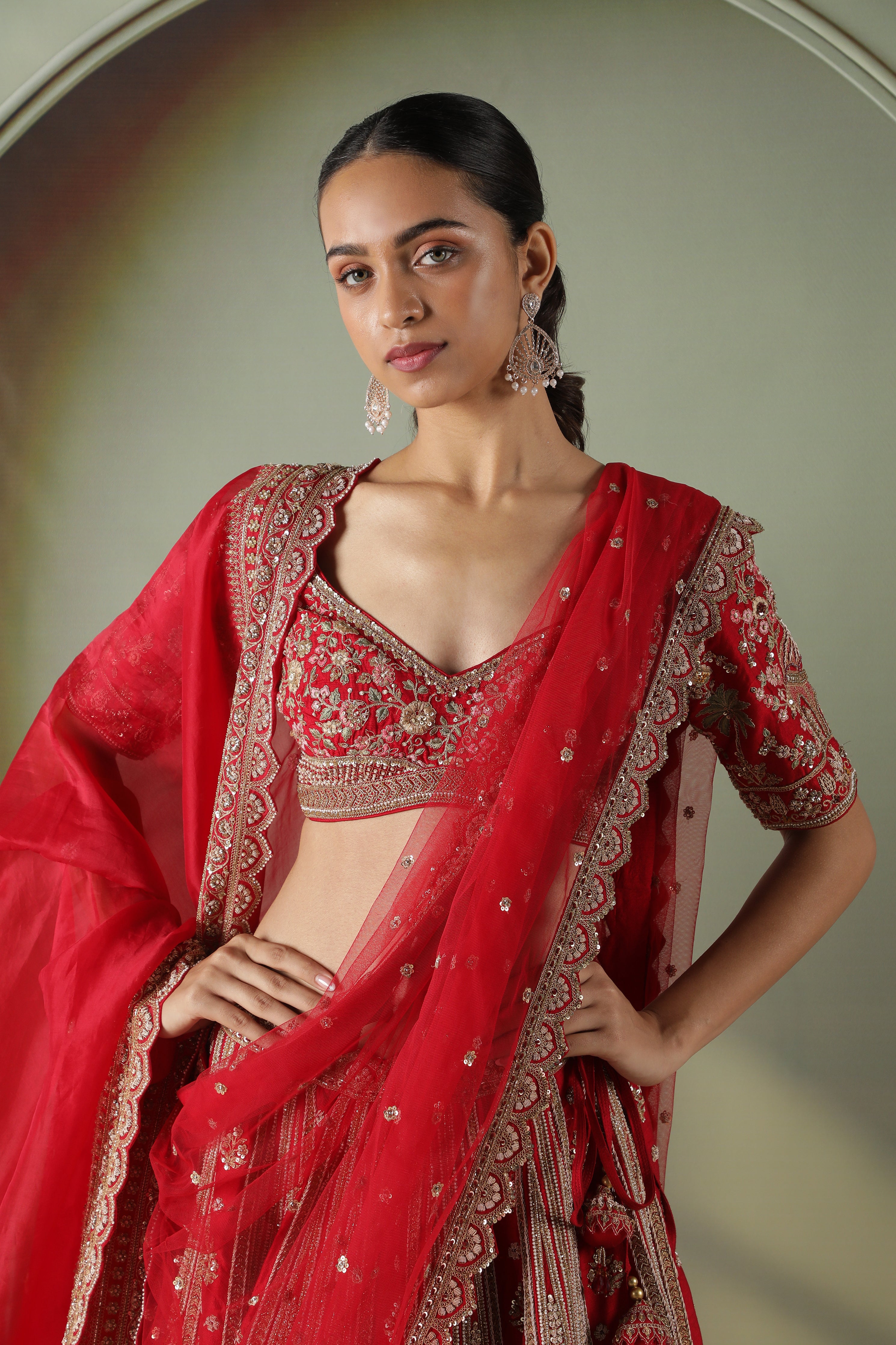 Red Raw Silk Bridal Lehenga Set