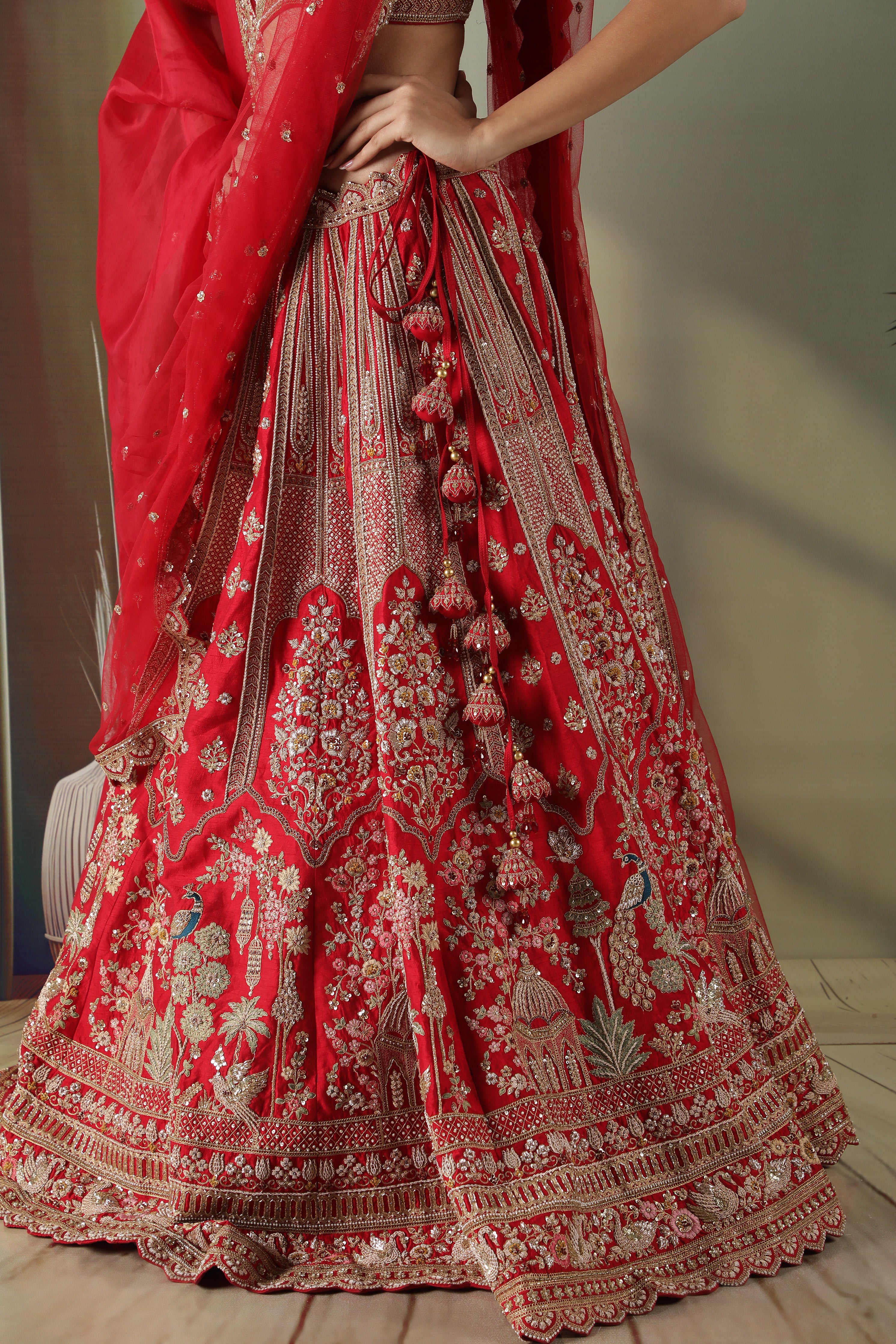 Red Raw Silk Bridal Lehenga Set