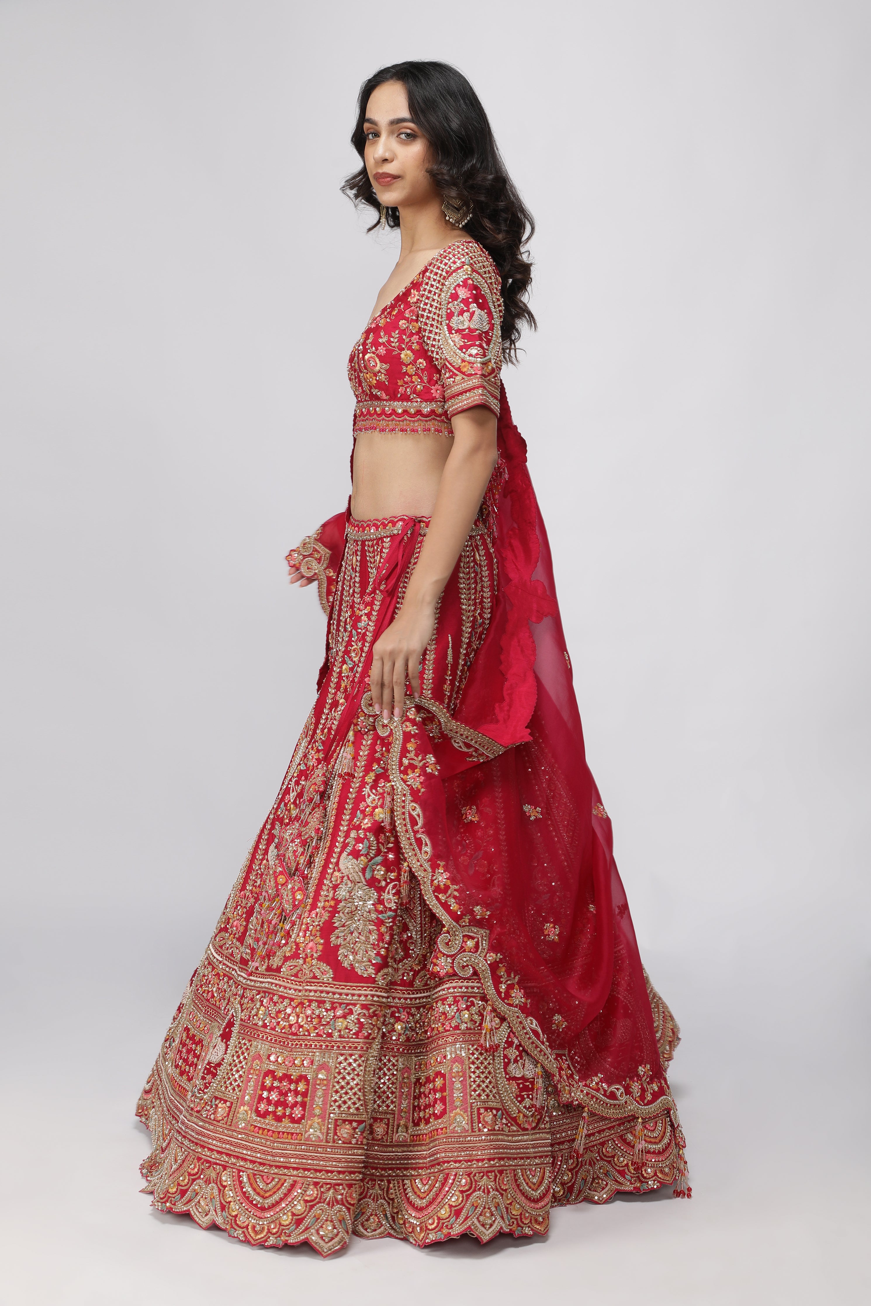 Red Raw Silk Bridal Lehenga Set