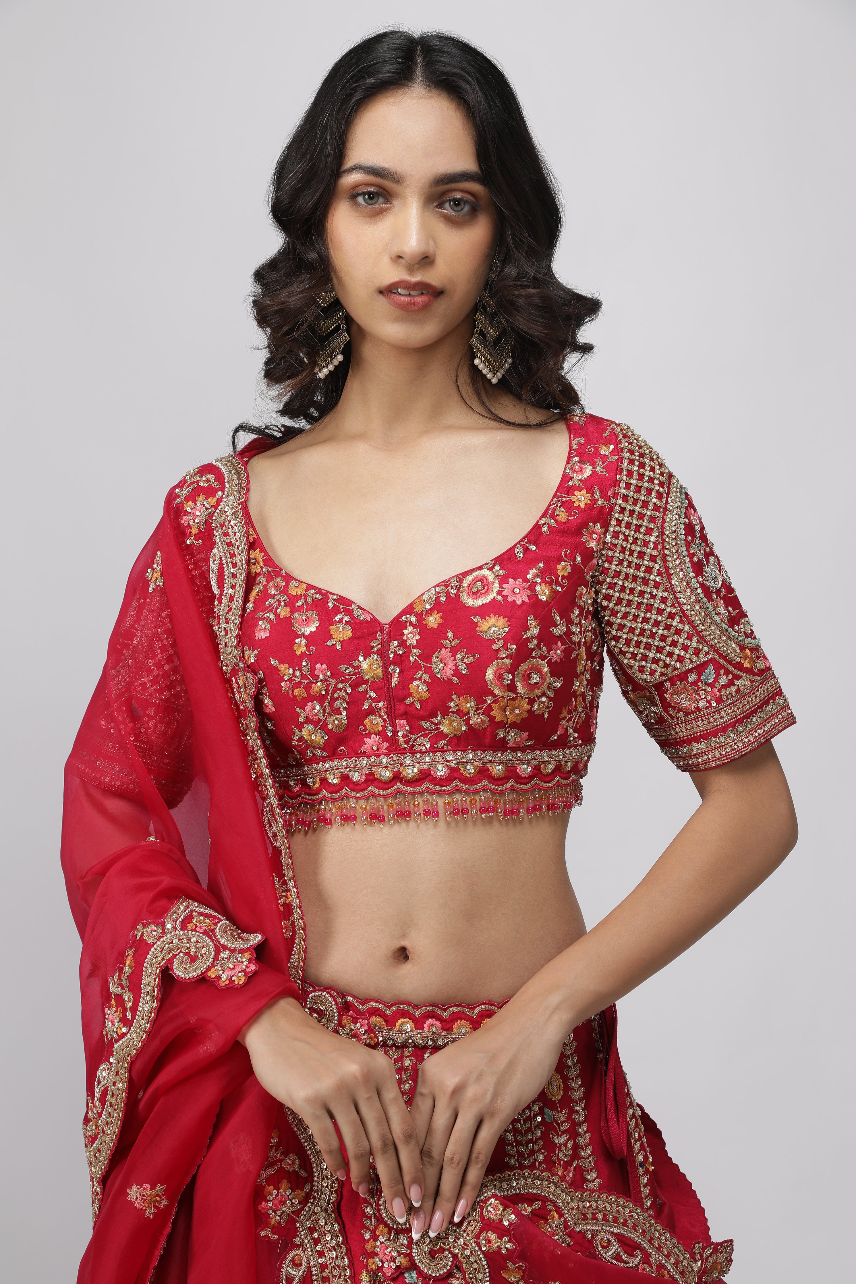 Red Raw Silk Bridal Lehenga Set
