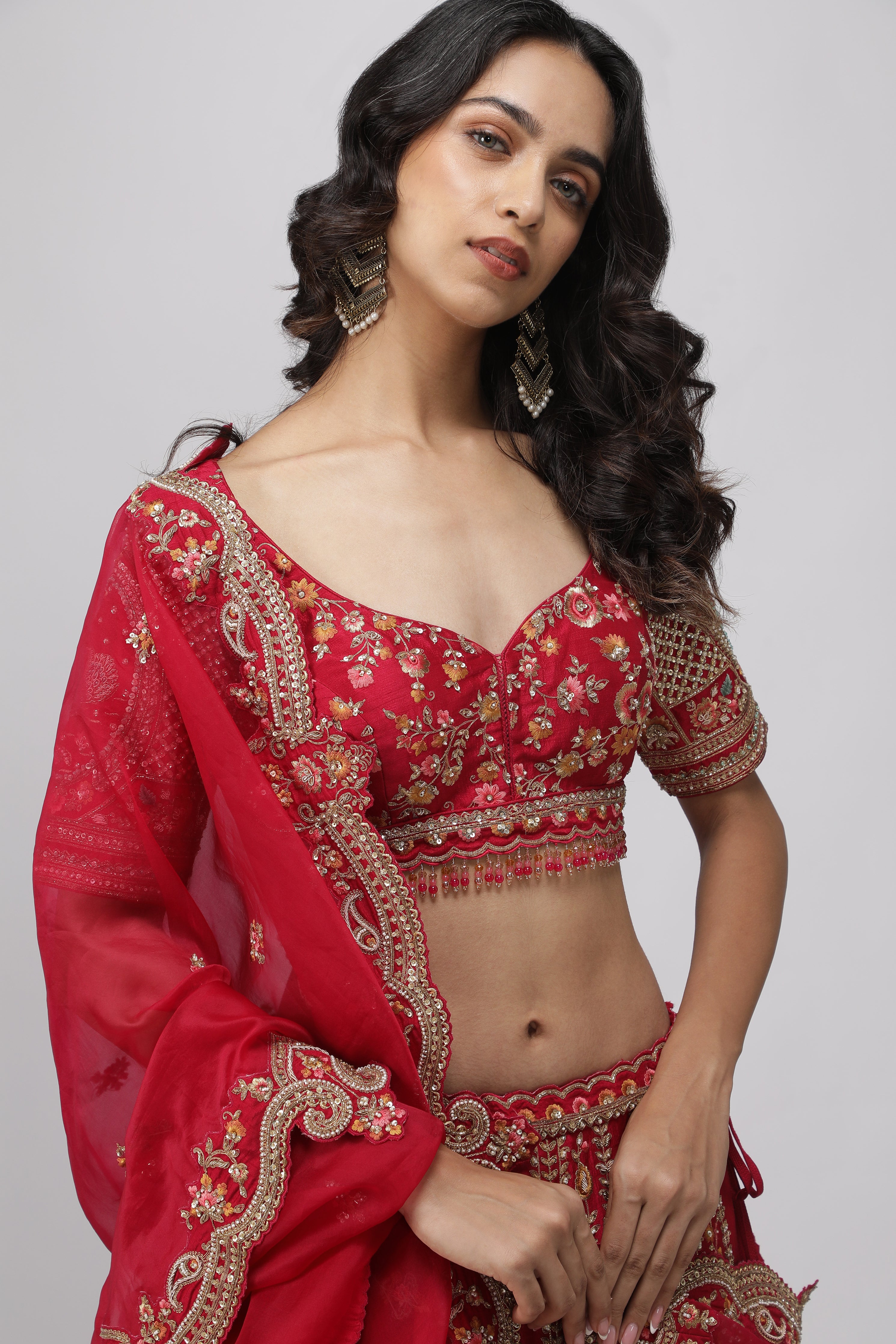 Red Raw Silk Bridal Lehenga Set