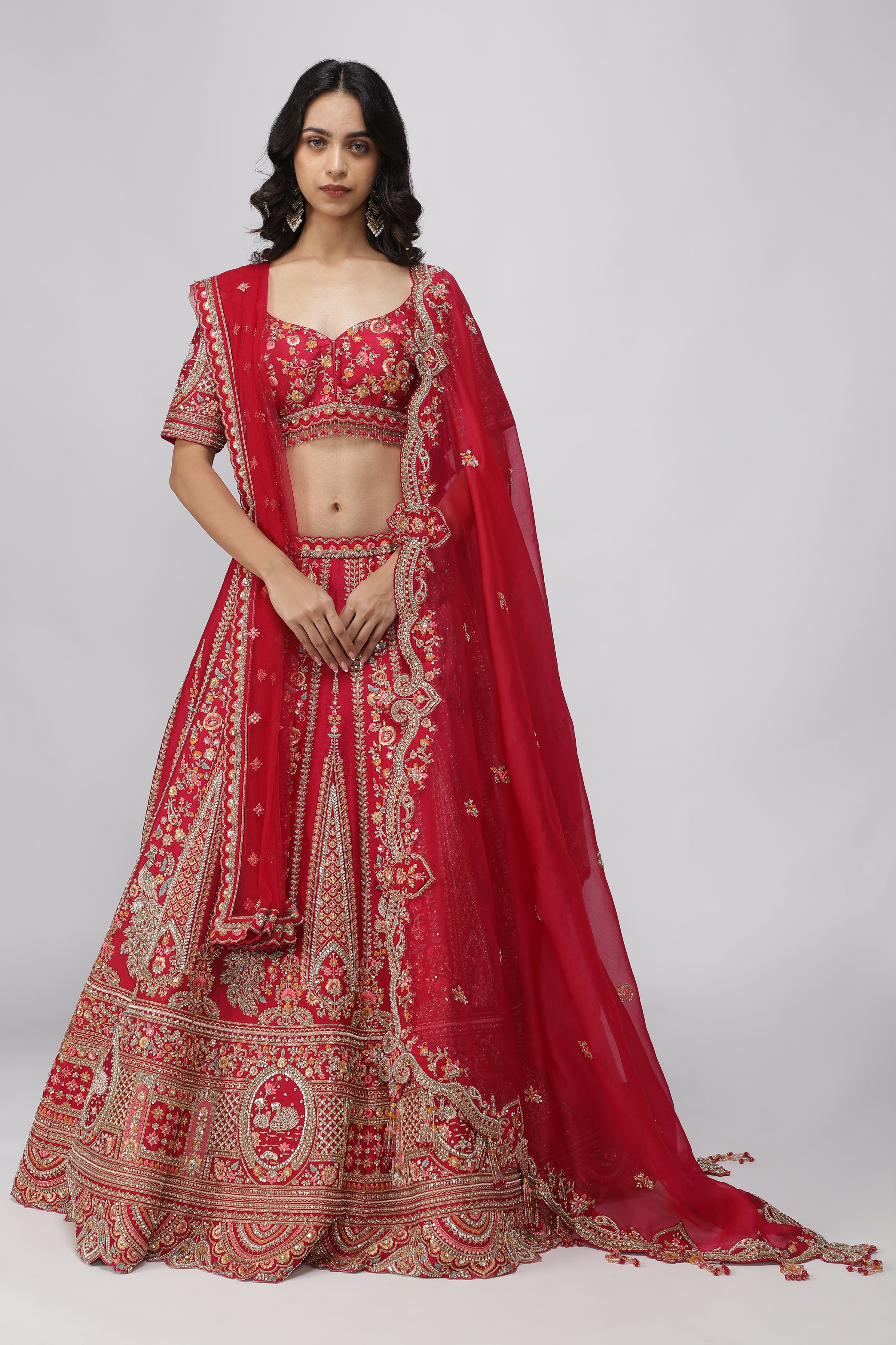 Red Raw Silk Bridal Lehenga Set