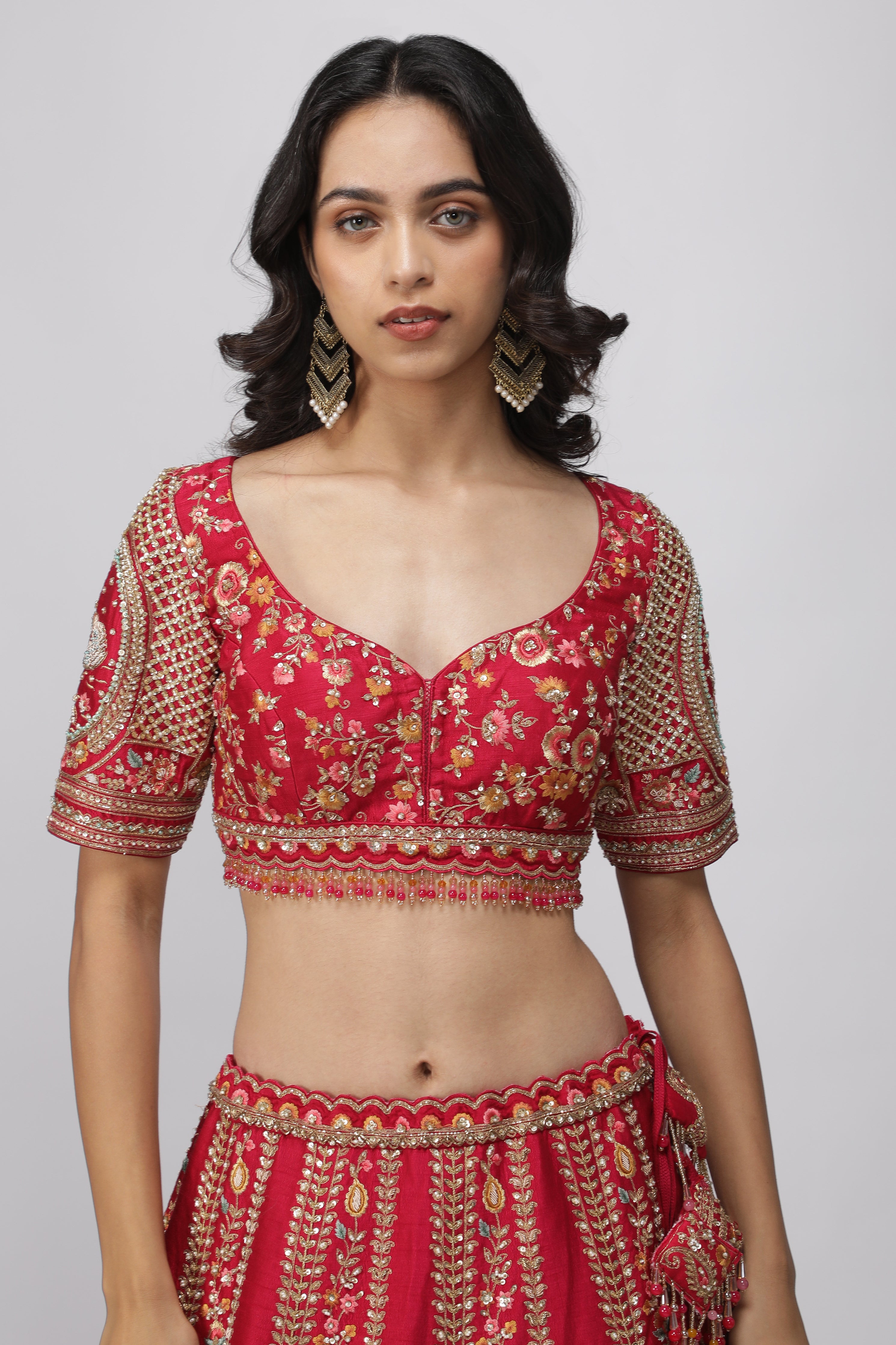 Red Raw Silk Bridal Lehenga Set