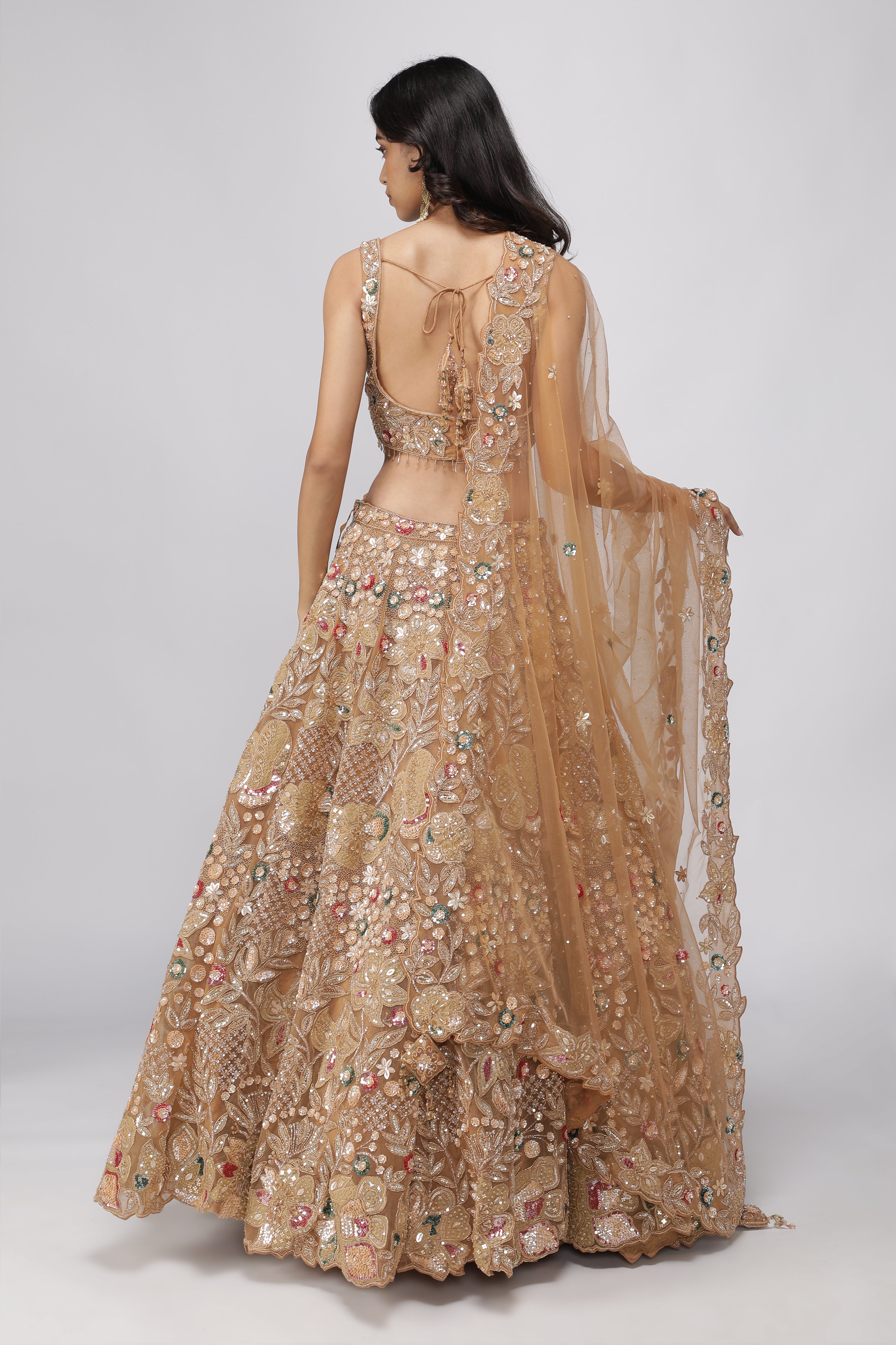 Golden Beige Net Lehenga Set