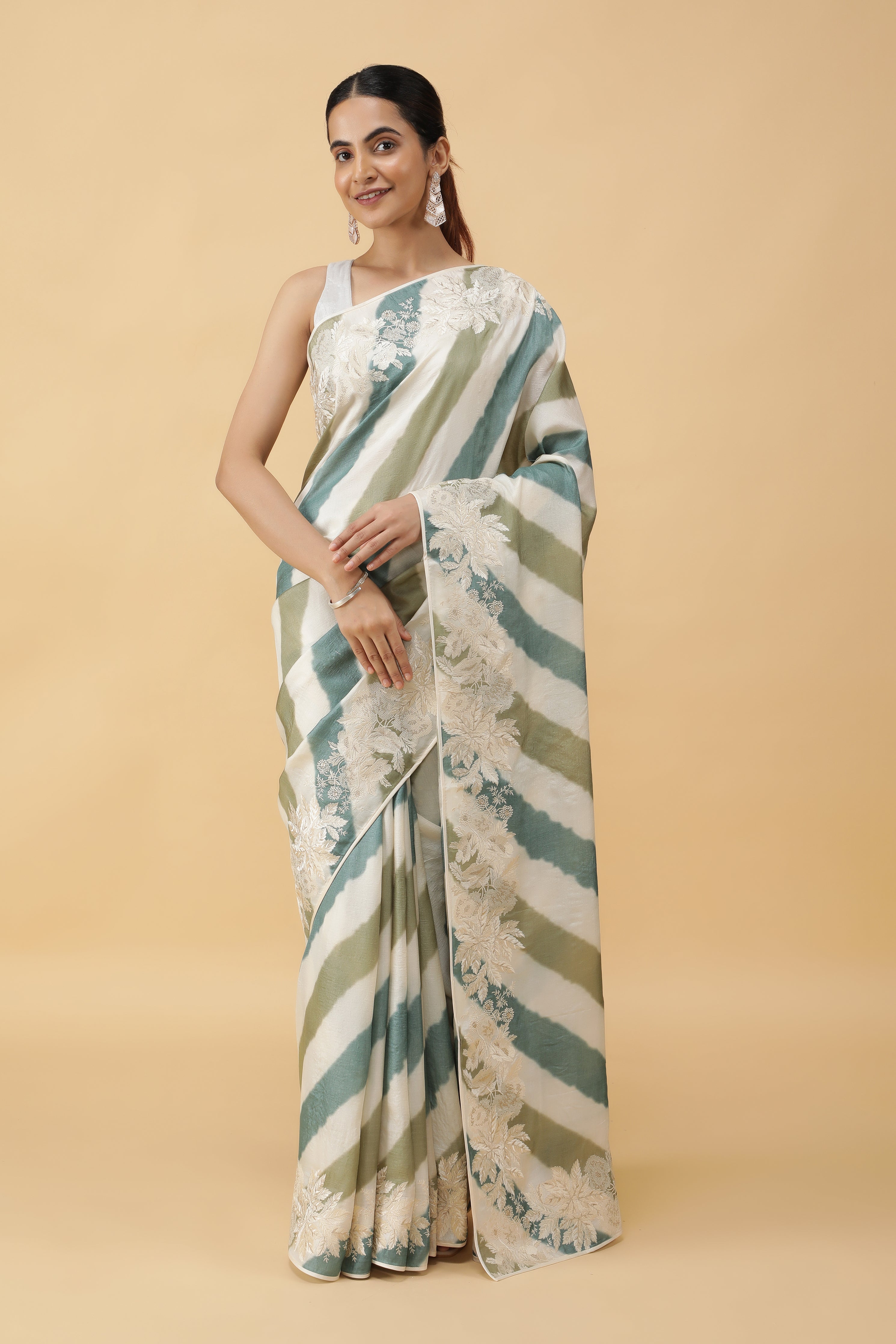 Multi-Color Tussar Silk Saree with Lyria Print & Zari Embroidery Border