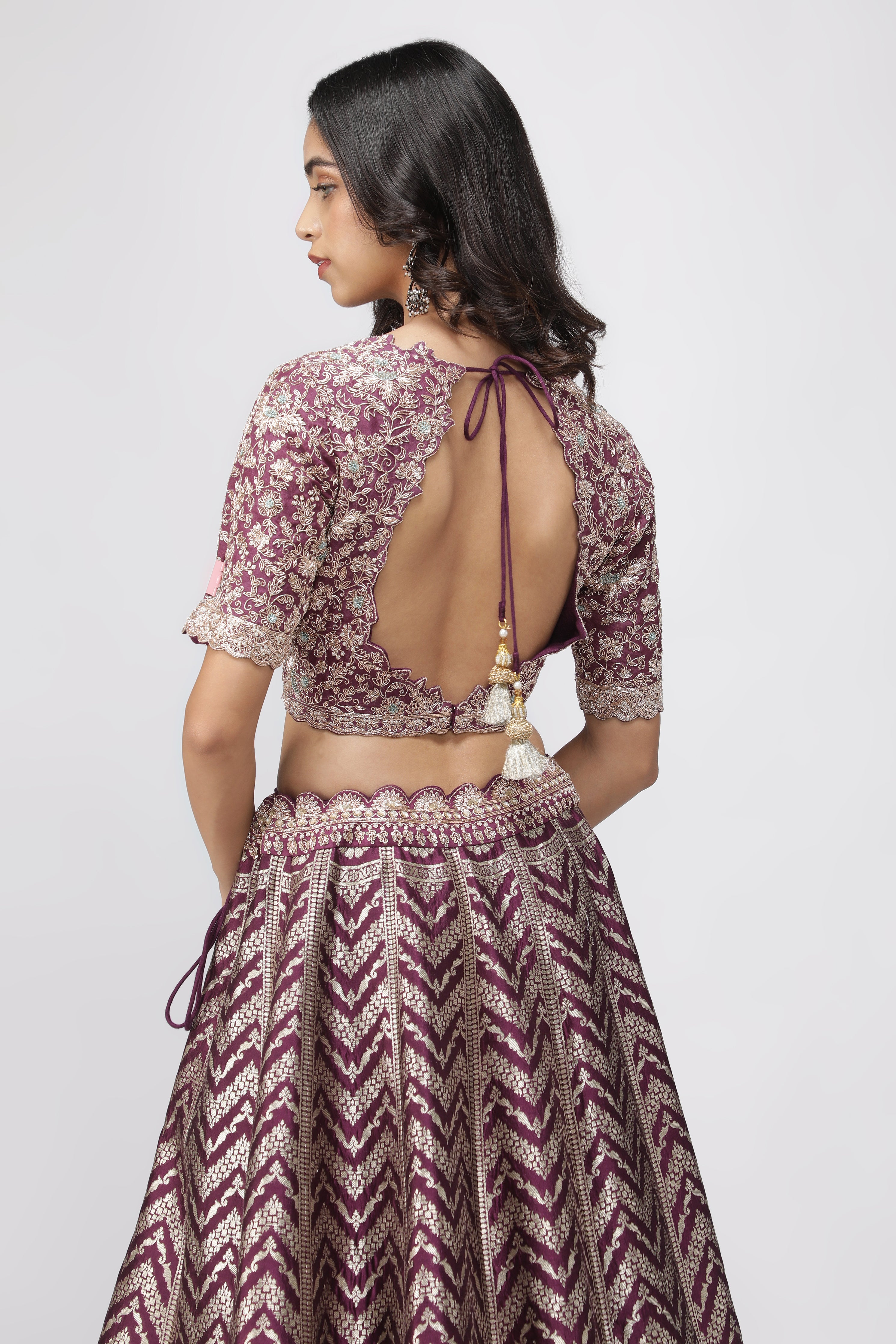 Violet Benarasi Silk Lehenga with Zardozi & French Knot Embroidery
