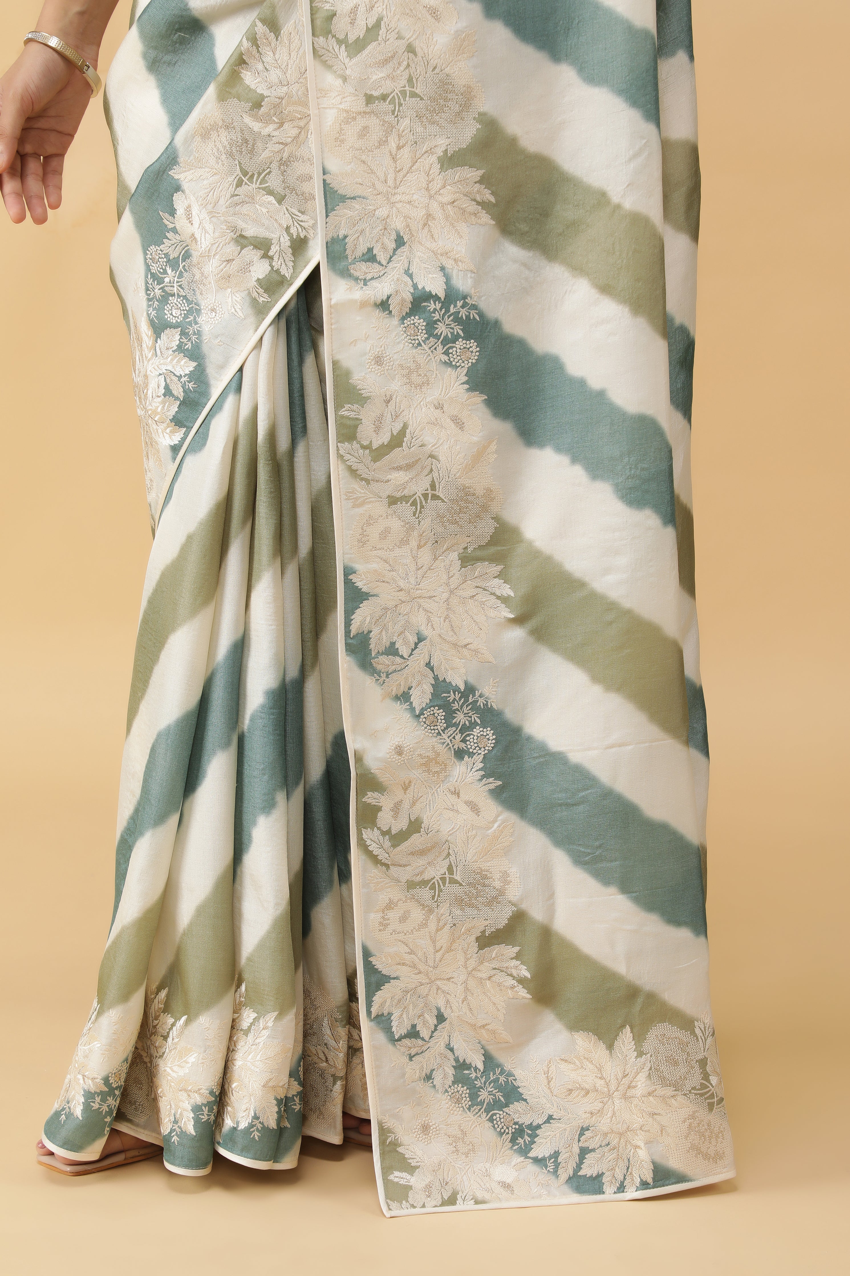 Multi-Color Tussar Silk Saree with Lyria Print & Zari Embroidery Border